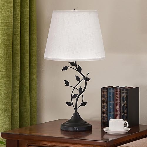 Miniatura 11 de Lámpara de Mesa y Mesita de Noche Kakanuo con Puerto de Carga USB C, Lámpara Tradicional Gris para Sala de Estar, Lámpara de Escritorio Grande