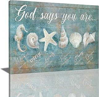 jerkboo Ocean Seashell Decor Wall Art Coastal Beach Nautical Pictures, Starfish Seashell Canvas Prints Painting Modern Framed Artwork for Bathroom Bedroom Living Room Home 12"x16"