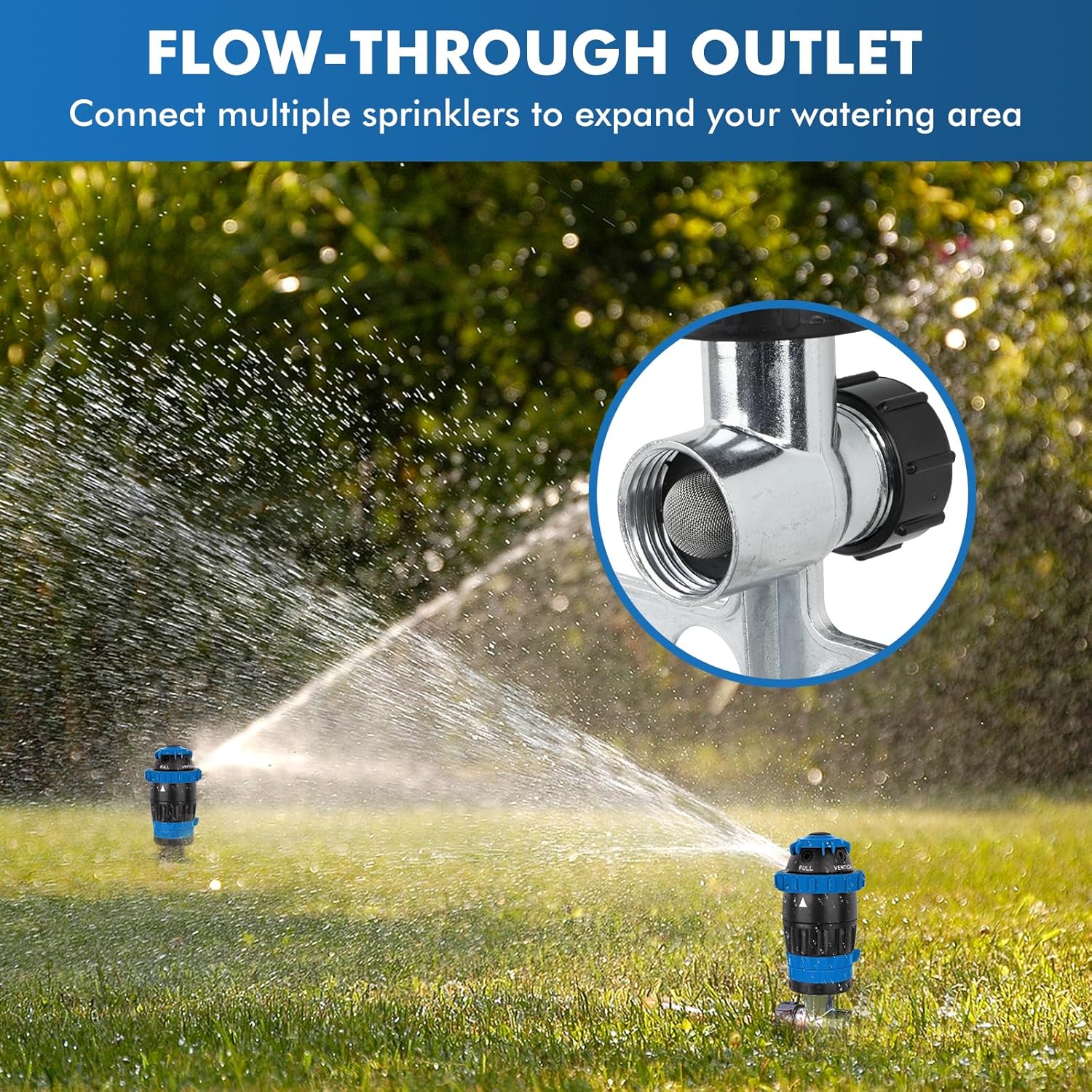 RESTMO Gear Drive Sprinkler with Metal Spike Base, 5-Pattern Heavy Duty Gardening Watering System, Multi-Adjustable Lawn Sprinkle for Garden Plant, Flower Bed and Large Yard Area Watering, Blue