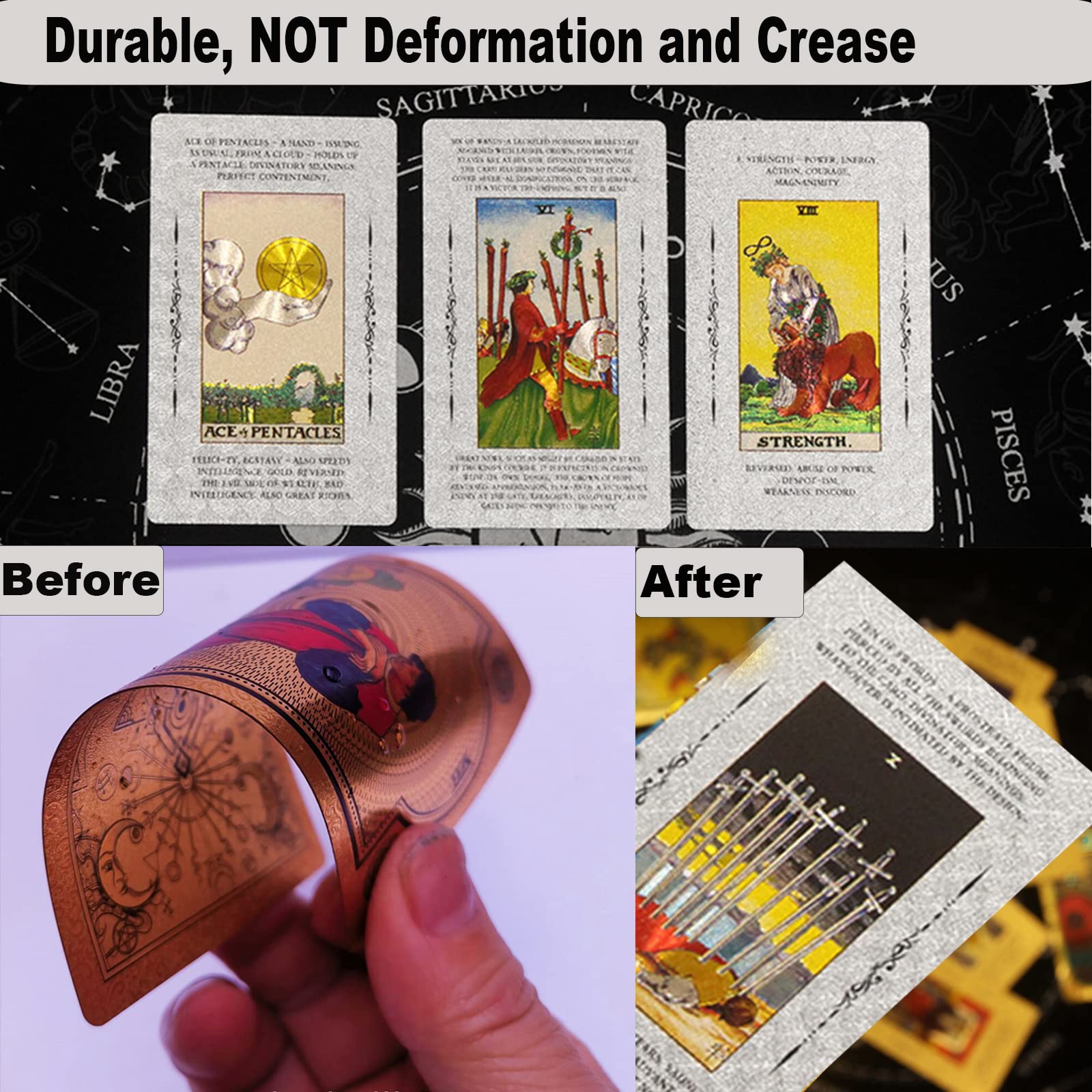 Amazon.com: ALVBELLS 78 宇宙太陽和月亮塔羅牌,適合初學者,附指南(不一定有中文版),防水銀箔耐用PVC  塔羅牌組,附指南塔羅牌盒,適合占卜玩家(宇宙銀) : 玩具和遊戲