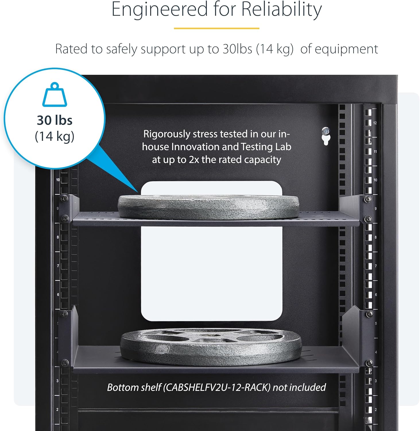 StarTech.com 1U Vented Server Rack Shelf, 16in (40cm) Mounting Depth, Cantilever Tray, Heavy-Duty Steel, 30lb/14kg Capacity