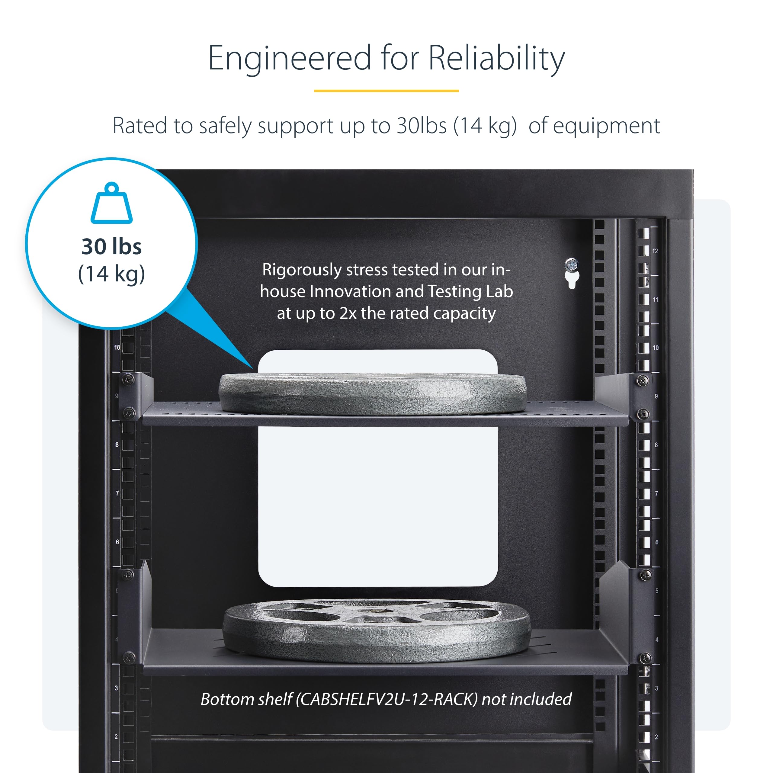 StarTech.com Wentylowana półka na serwer, 16 cali (40 cm), głębokość montażu, taca wspornikowa, wytrzymała stal, pojemność 14 kg
