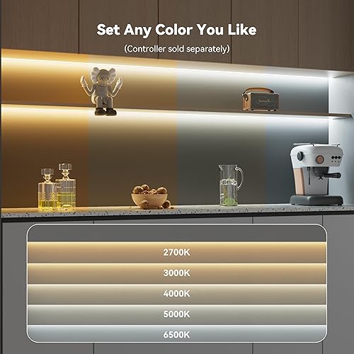 Miniatura 2 de PAUTIX COB - Tira de luz LED CCT ajustable blanca IP65 impermeable, CRI90+ 16.4 pies16.4 ft 2700K-6500K regulable 24V cinta de luz LED, para debajo