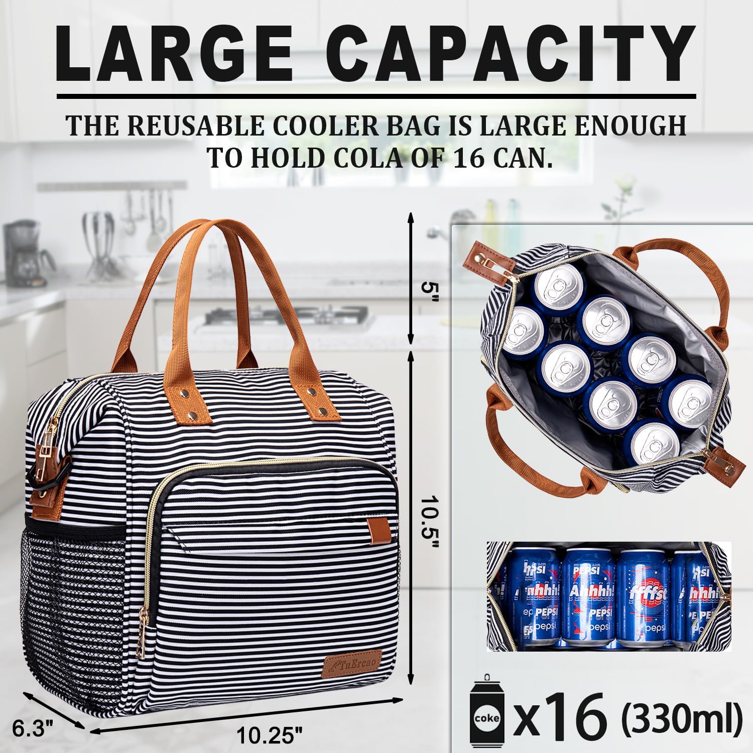 TuErCao Lunch Bag Women Insulated Lunch Box for Work Leakproof Soft Cooler for Picnic Travel Road Trips, Loncheras para Mujer Adult, Stripes - Image 2