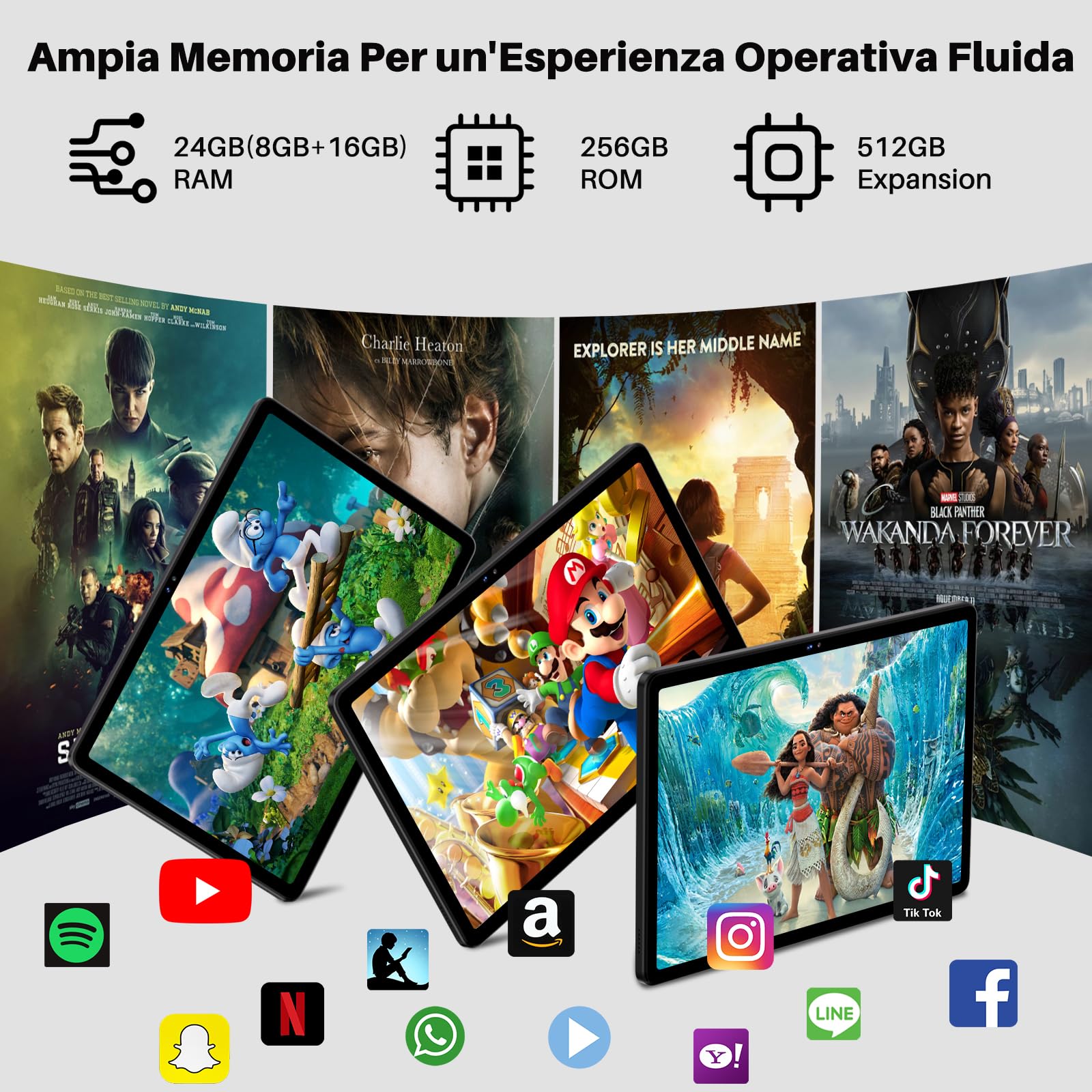 SUAAT Tablets Android 24GB RAM+256GB ROM(2TB TF),tablets 11 Pollici,Octa-Core,2.0Ghz, WiFi5G+2.4G, GPS,8000 mAh, 5MP + 13MP,Bluetooth5.0,Widevine L1,Cast, Tablet PC con Custodia,Nero