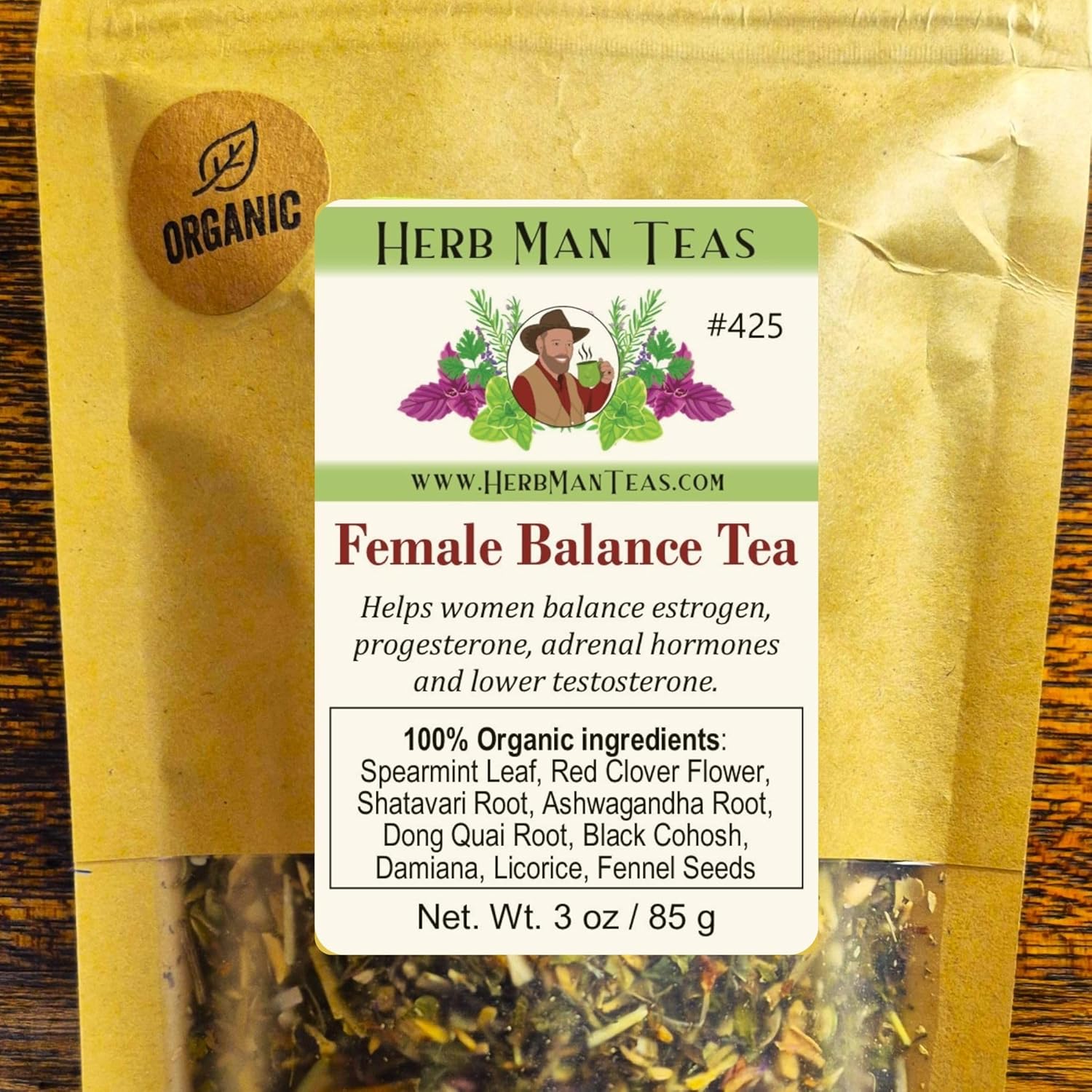 FEMALE HORMONE BALANCE TEA - Balances female and adrenal hormones formulated by master herbalist Khabir -100% Organic, Non-GMO