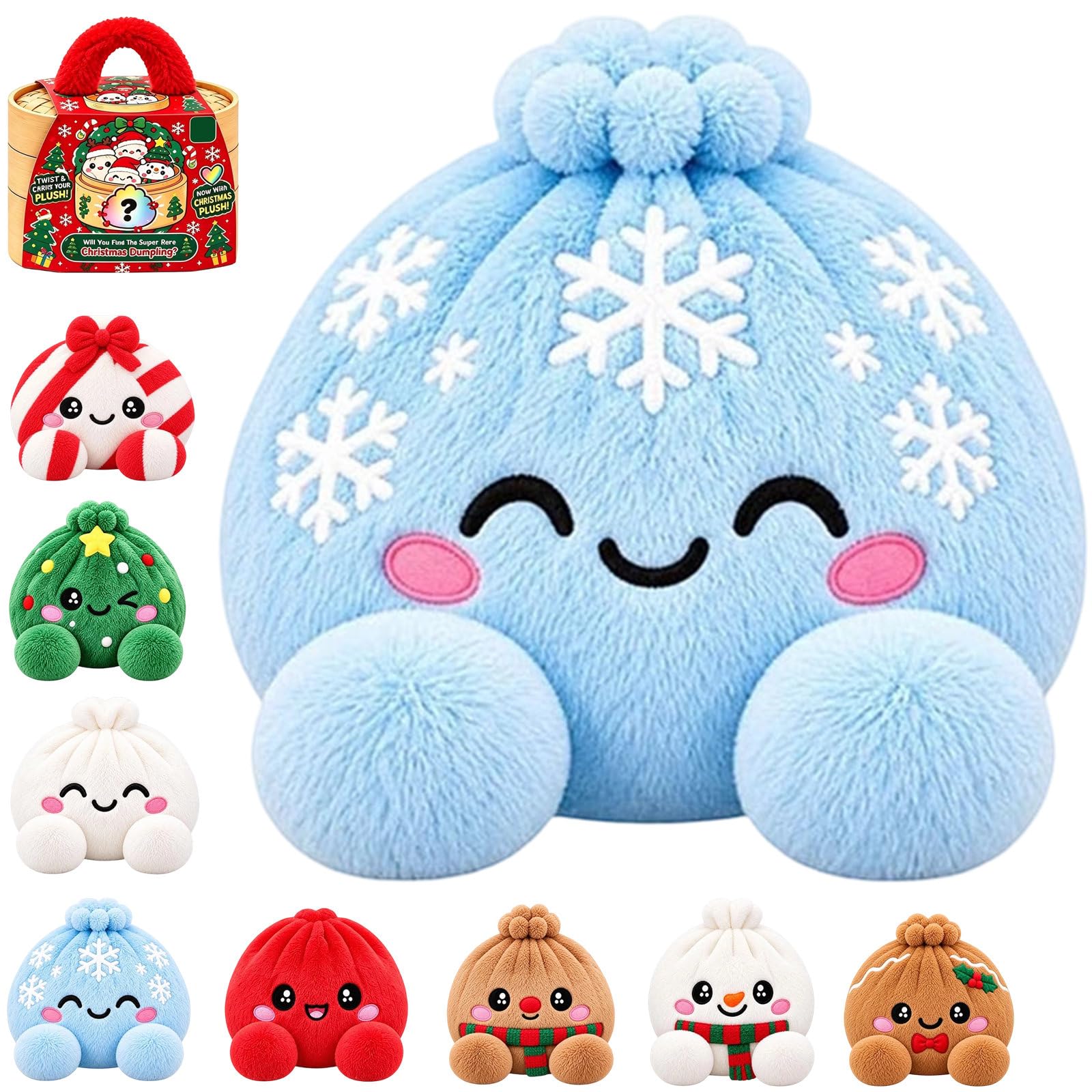 Cute Plush Stuffed Steamed Bun Squishies, Christmas Collectible Plush Stuffed Squishies with Steamer, Soft Slow Rebound Plush Squishies Stress Ball for Adults Home Office Decor (4)
