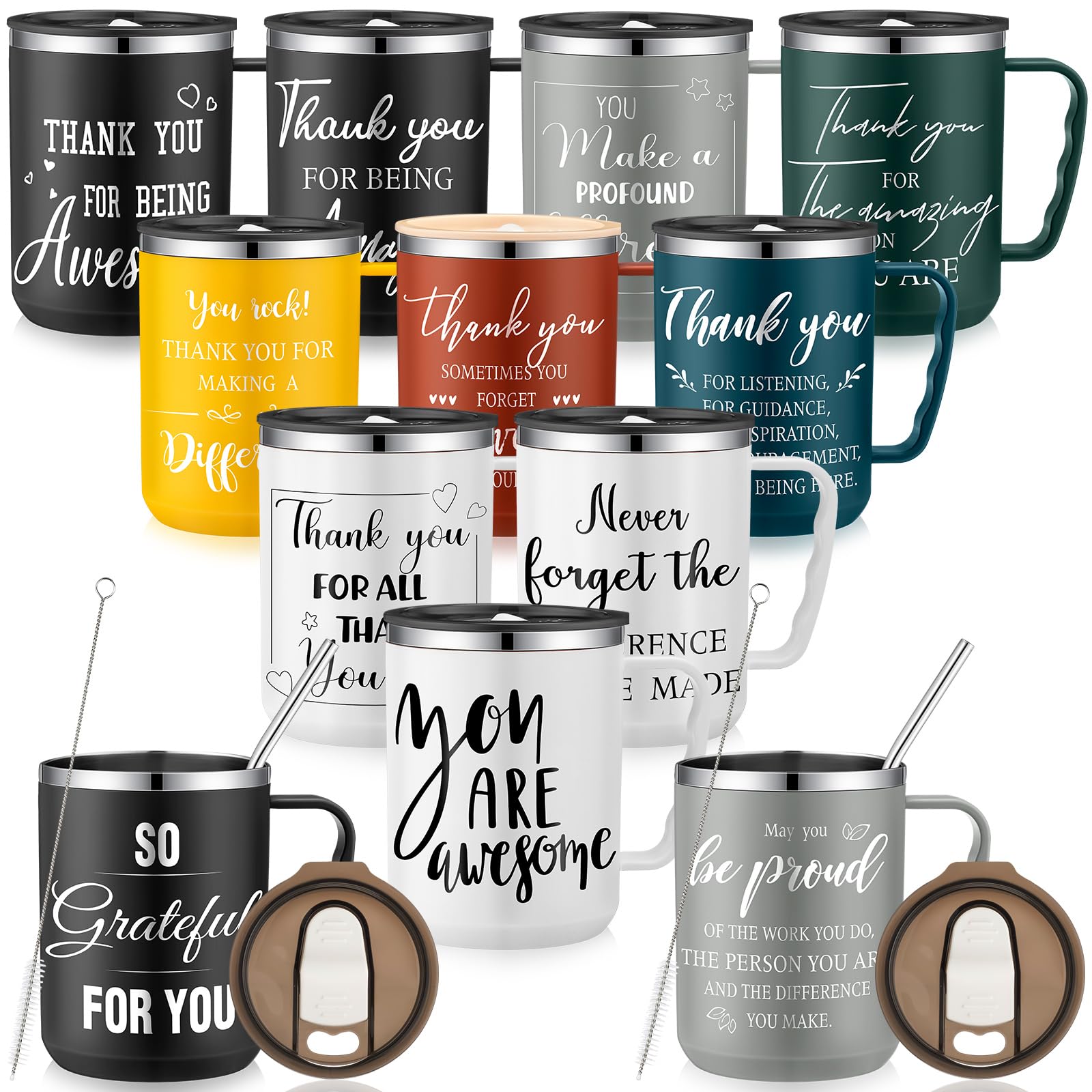 Lallisa 12 Pcs Employee Appreciation Gifts Bulk 17 oz Travel Coffee Mug with Lid Handle for Women Thank You Gifts Stainless Steel Tumblers Insulated