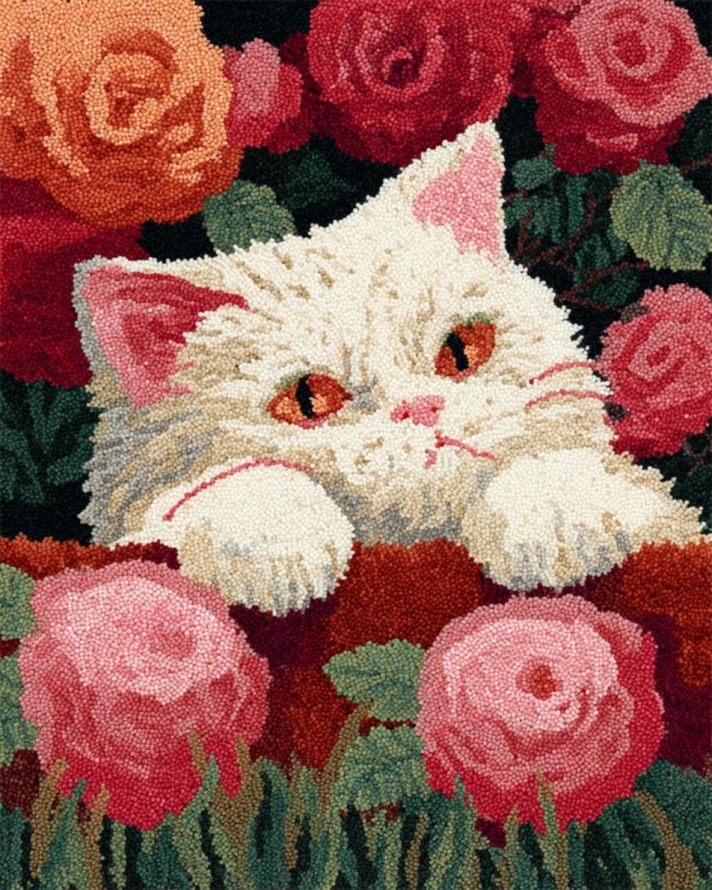 AMBATTERY Large Rug Making Kit cat and Roses 80x160cm