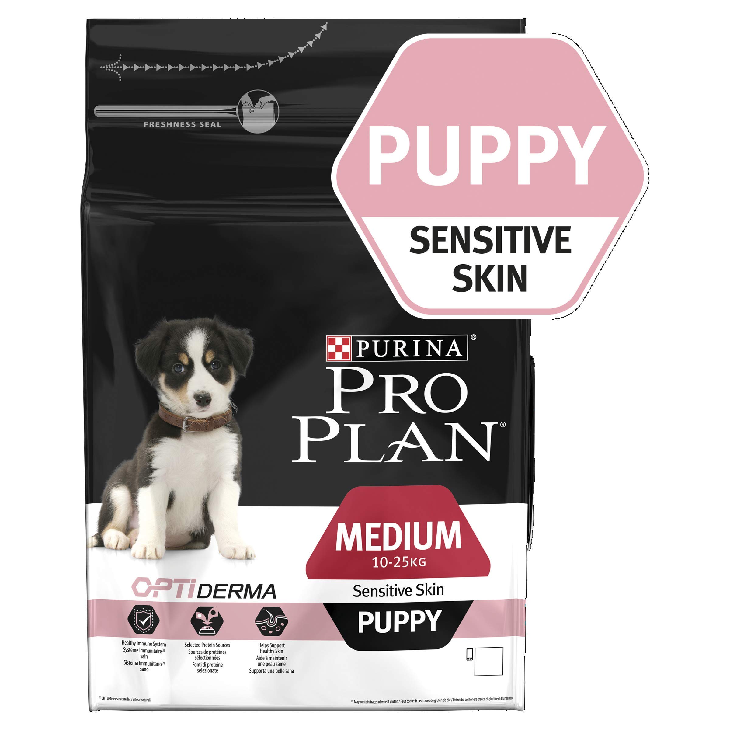 Pro Plan Medium Puppy Sensitive Skin avec OPTIDERMA Riche en Saumon - 3 KG - Croquettes pour Chiot de Taille Moyenne