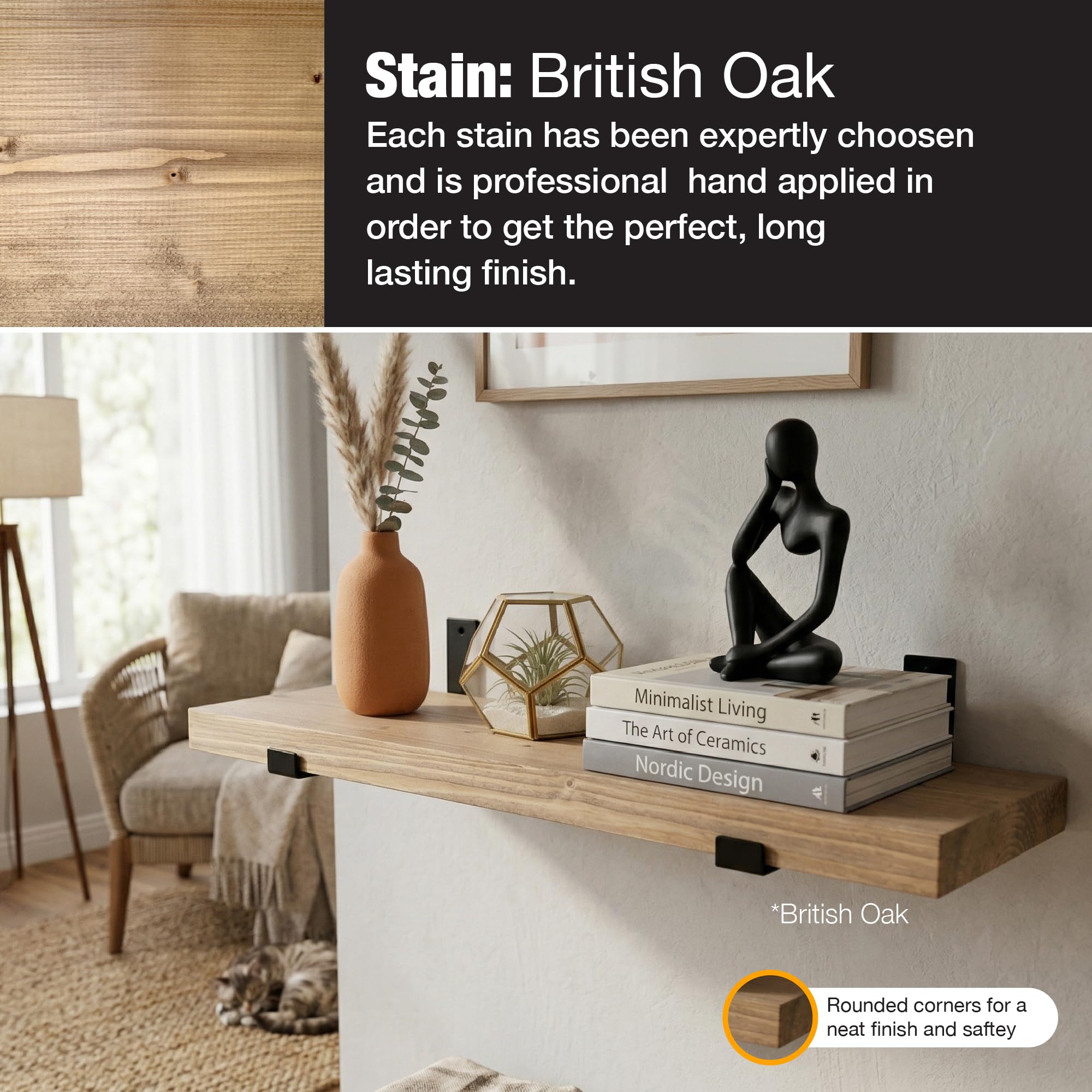 Top Notch Home & Living Handcrafted Rustic Wooden Wall Shelf, Incl 2 Up Brackets - Image 3