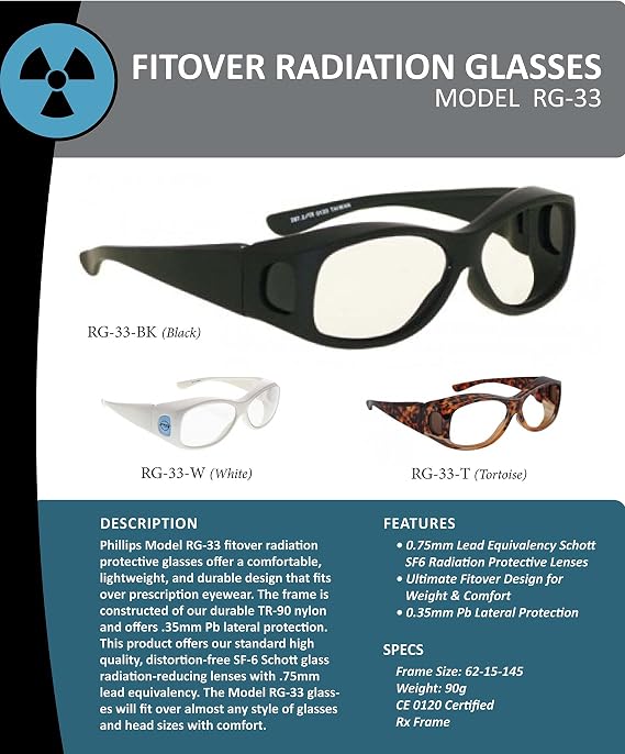 Schott SF-6 HT Radiation Safety Glasses - Fitovers In Large Plastic Black Safety Frame With Permanent Side Shields