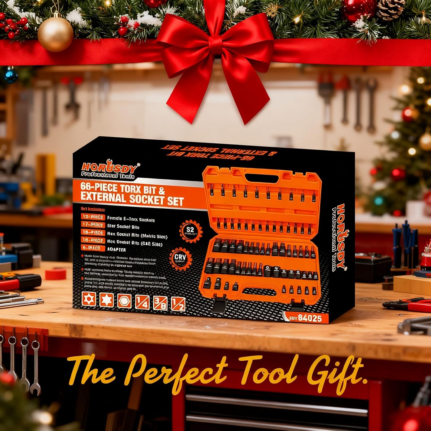 HORUSDY 66-Piece Allen Socket Set, Torx Bit & Female External Star Sockets | Durable S2 Steel SAE & Metric Kit for Automotive, Motorcycle & Home Repair | T8-T70, E4-E24 with 4 Impact Adapters