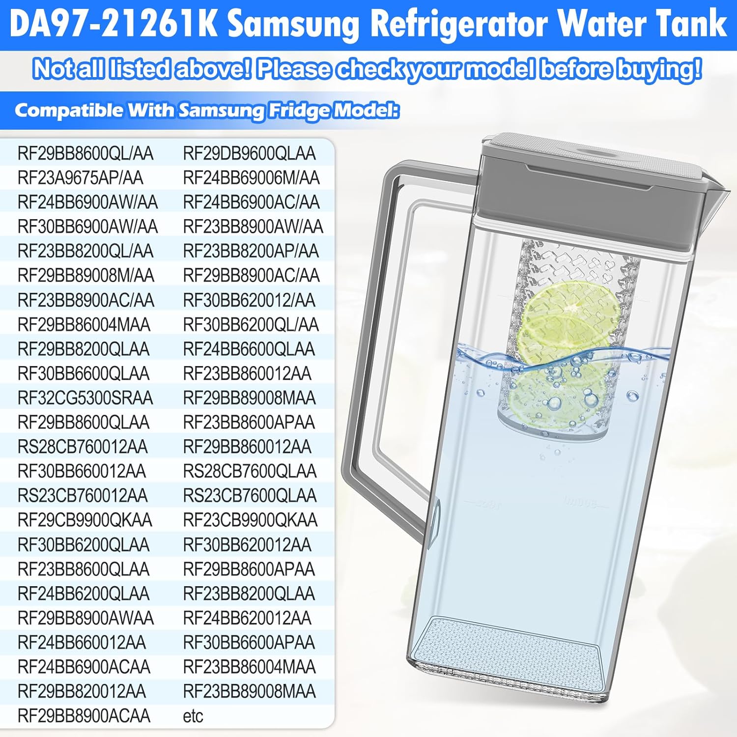 Upgraded DA97-21261K Refrigerator Water Pitcher Compatible with Samsung Water Pitcher for Fridge Door Replacement RF30BB6200QLAA RF29DB9600QLAA RF29BB860012 Samsung Bespoke Water Reservoir Pitcher