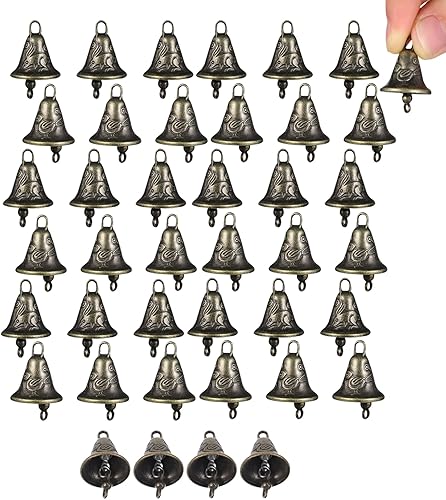 DOITOOL 40 cascabeles para manualidades, pequeñas campanas vintage, mini campanas de manualidades para puertas de boda, collar de perro, joyería,
