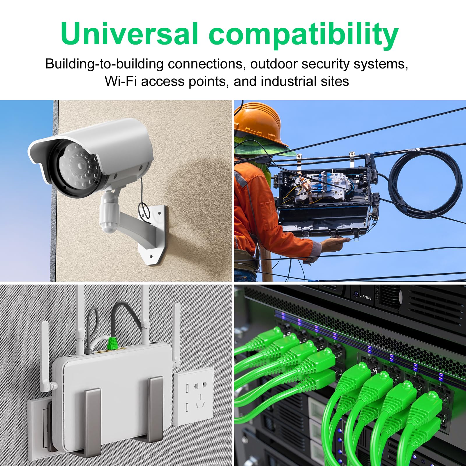 Kabel krosowy Ethernet RJ45 Cat-6, prędkość transferu 10 Gb/s, pozłacane złącza, aluminium pokryte miedzią, zewnętrzny, odporny na promieniowanie UV, bezpośredni pochówek, wodoodporny, trwały