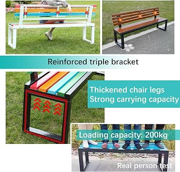 Outdoor solid wood bench,2-4 Persons,Outdoor wooden bench with backrest,Park seating with backrest,Outdoor Furniture,leisure porch seating,metal,Garden 120×40×85cm-Walnut