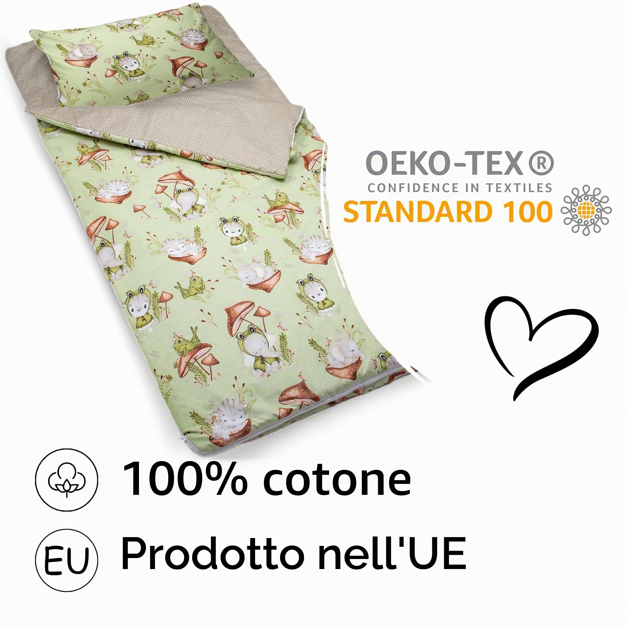 PinkZebra Sacco a Pelo 140 x 75 cm + federa 60 x 40 cm per Bambina e Bambino Borsa da Bambino con Federa Borsa in Cotone Doppia Zip con Garage e Borsa, Oeko-Tex