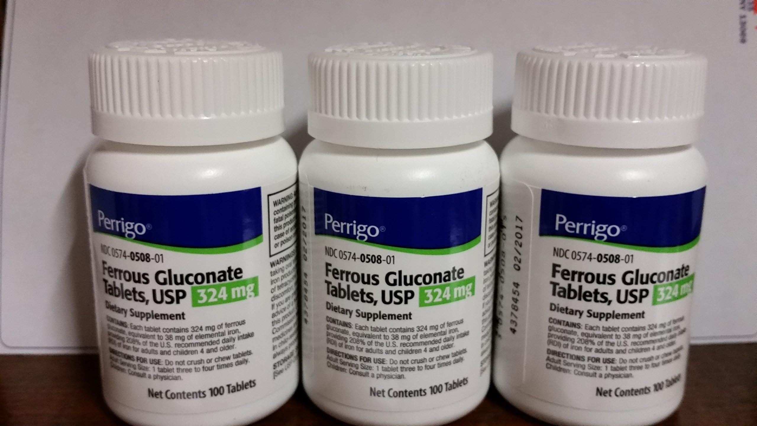 Ferrous Gluconate, 324mg, 100 Tablets, 3-Pack