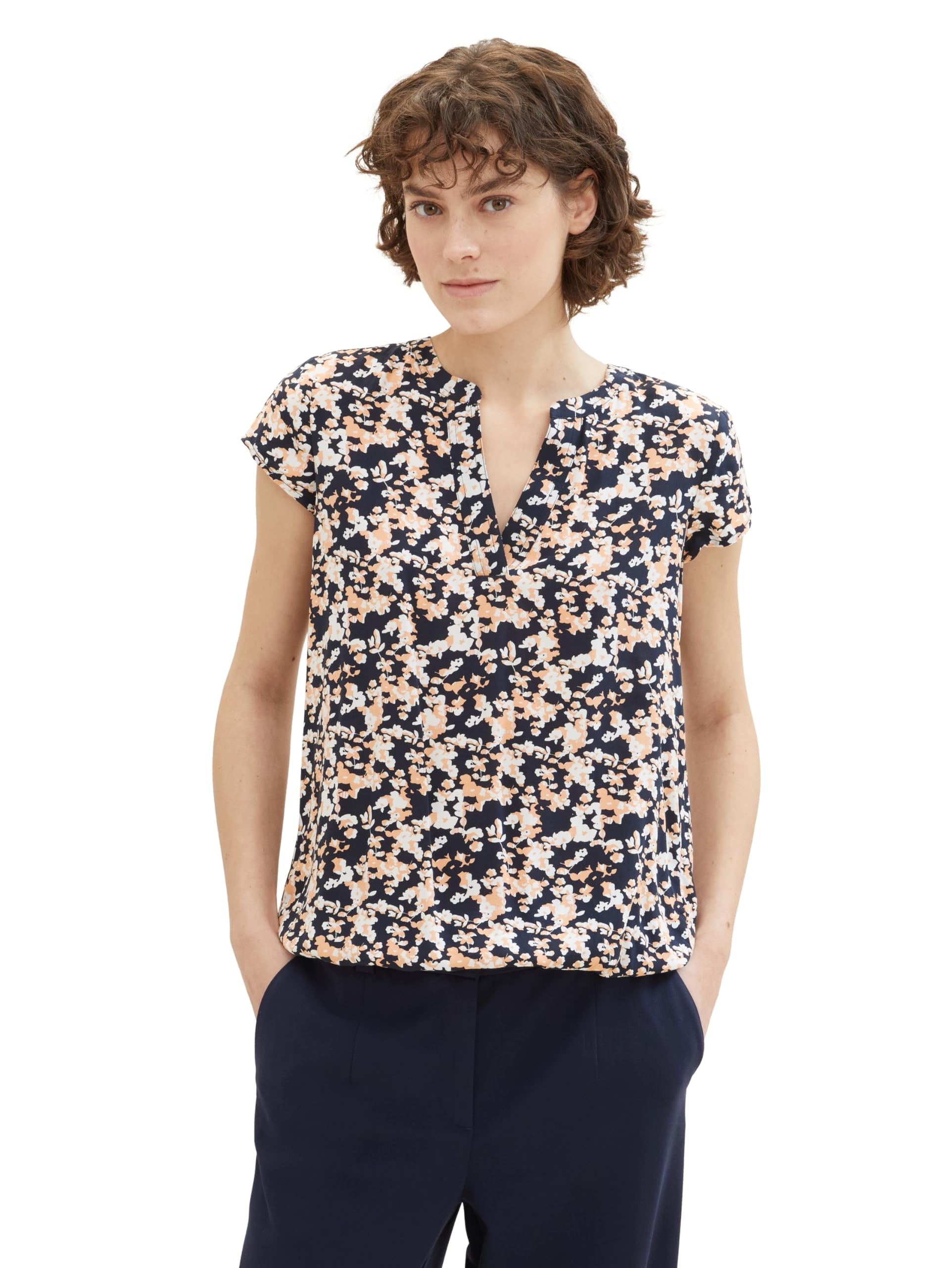 TOM TAILOR Damen Kurzarm-Bluse mit Muster , coral cut floral design, 34 – Ansicht 2