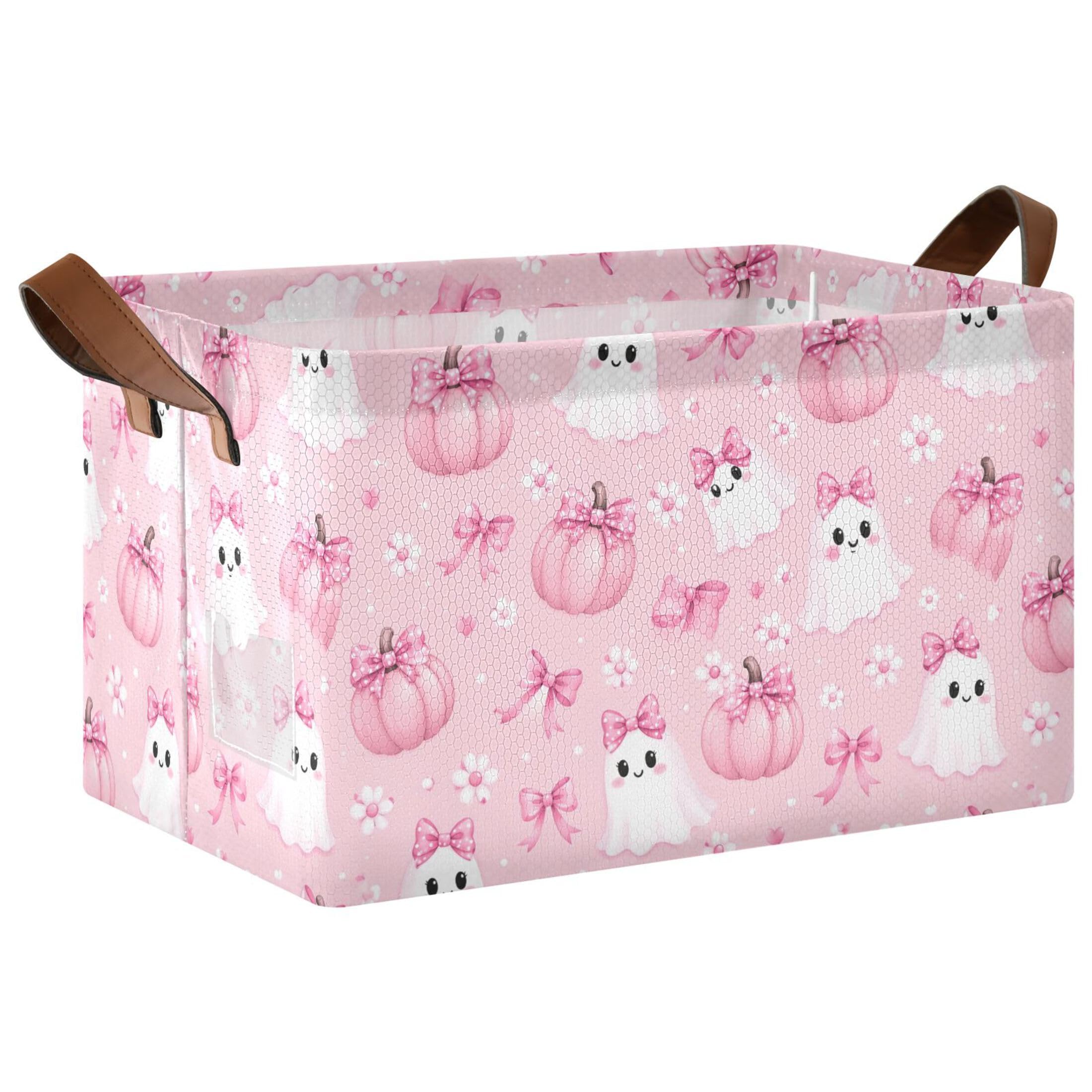Kutsu Ghosts Pumpkins Foldable Storage Basket Collapsible Bin With Handles For Shelves