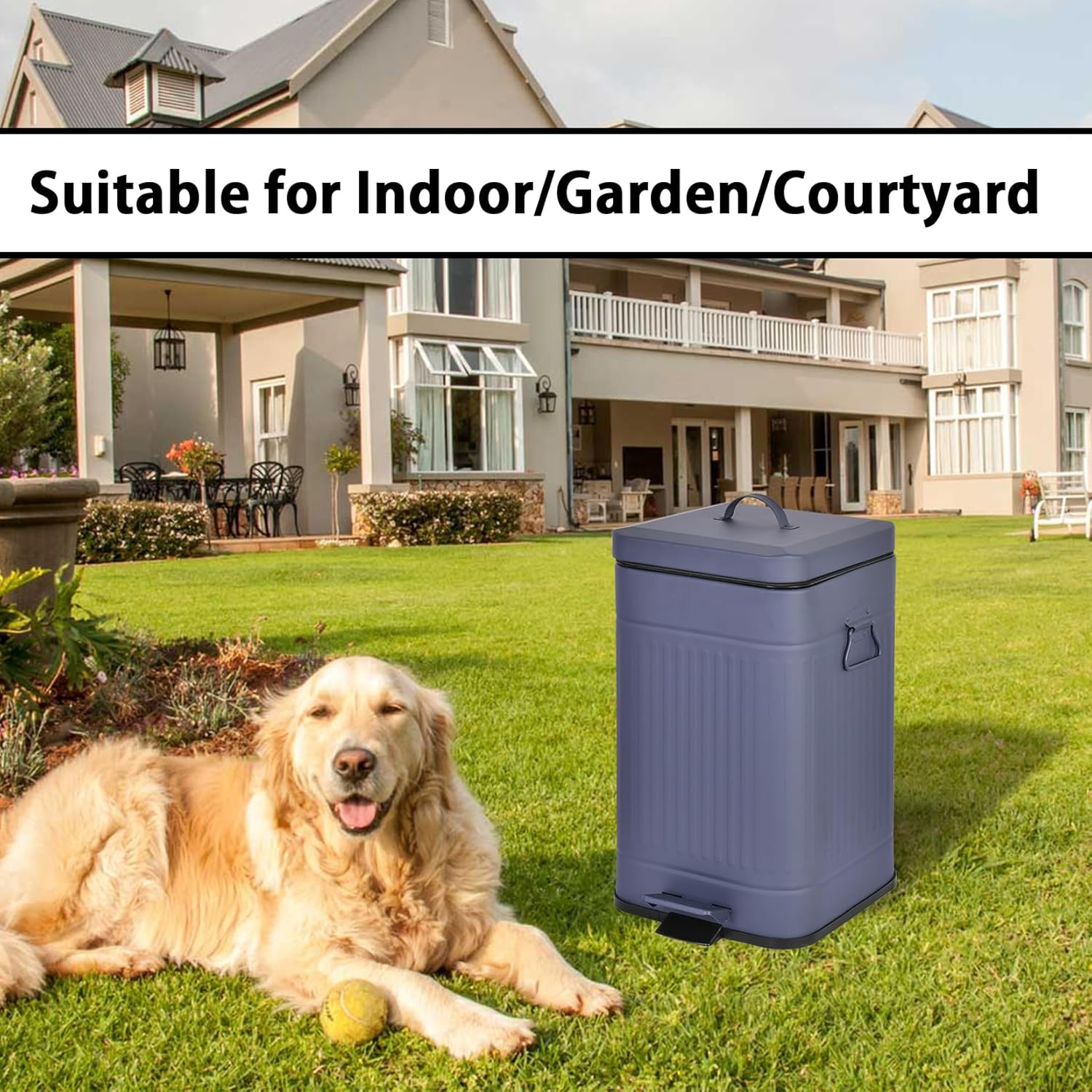 Dog Poop Trash Can with Lid for Outdoors，3.2 Gallon Trash Can with Activated Carbon Filter & Plastic Bags, Pet Waste Container，UP12L-GY-F+90BK