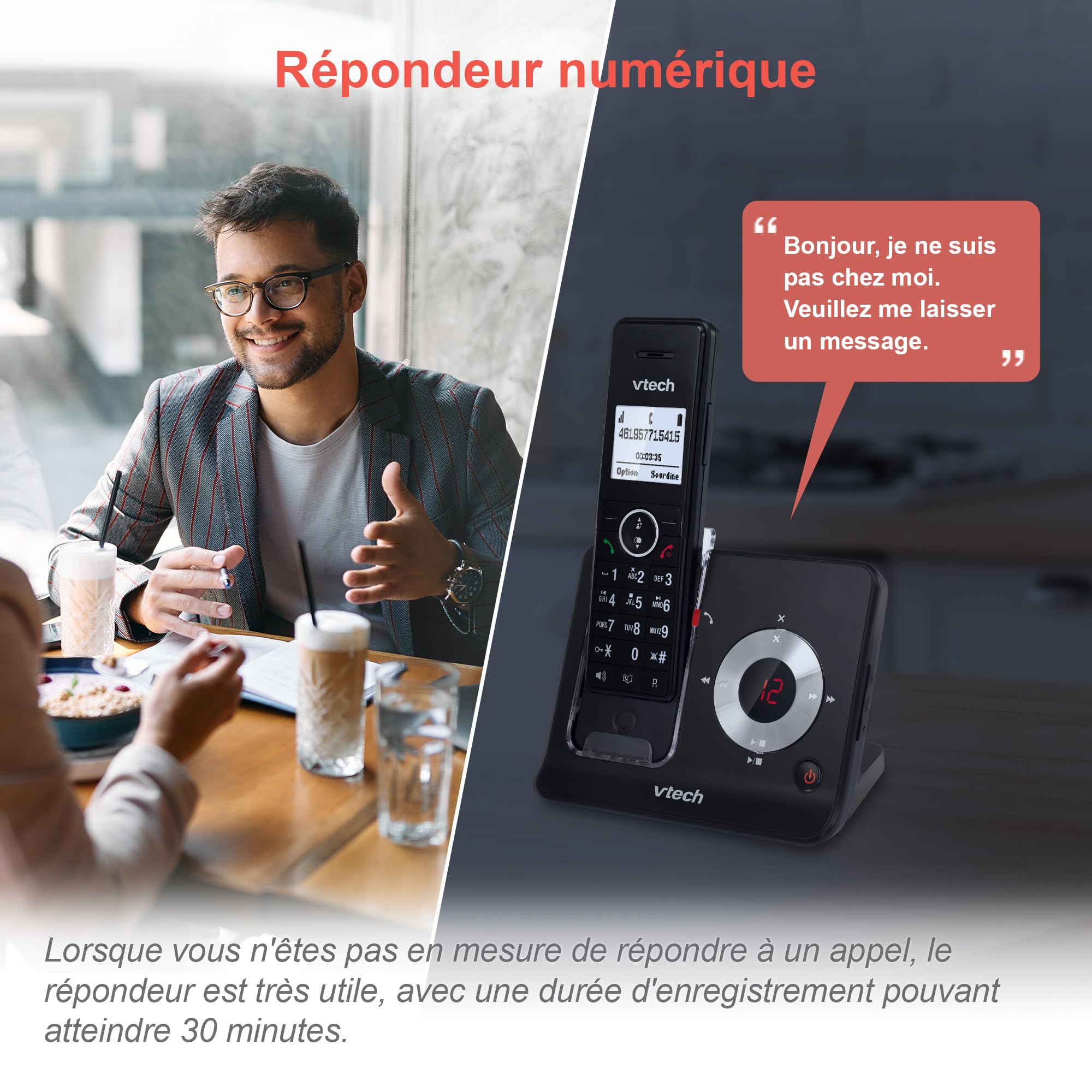 VTech MS3050 Téléphone Fixe sans Fil DECT avec Blocage d'appel, répondeur, Identification de l'appelant/Appel en Attente, amplificateur de Volume, Haut-Parleur Mains Libres, numérotation Rapide
