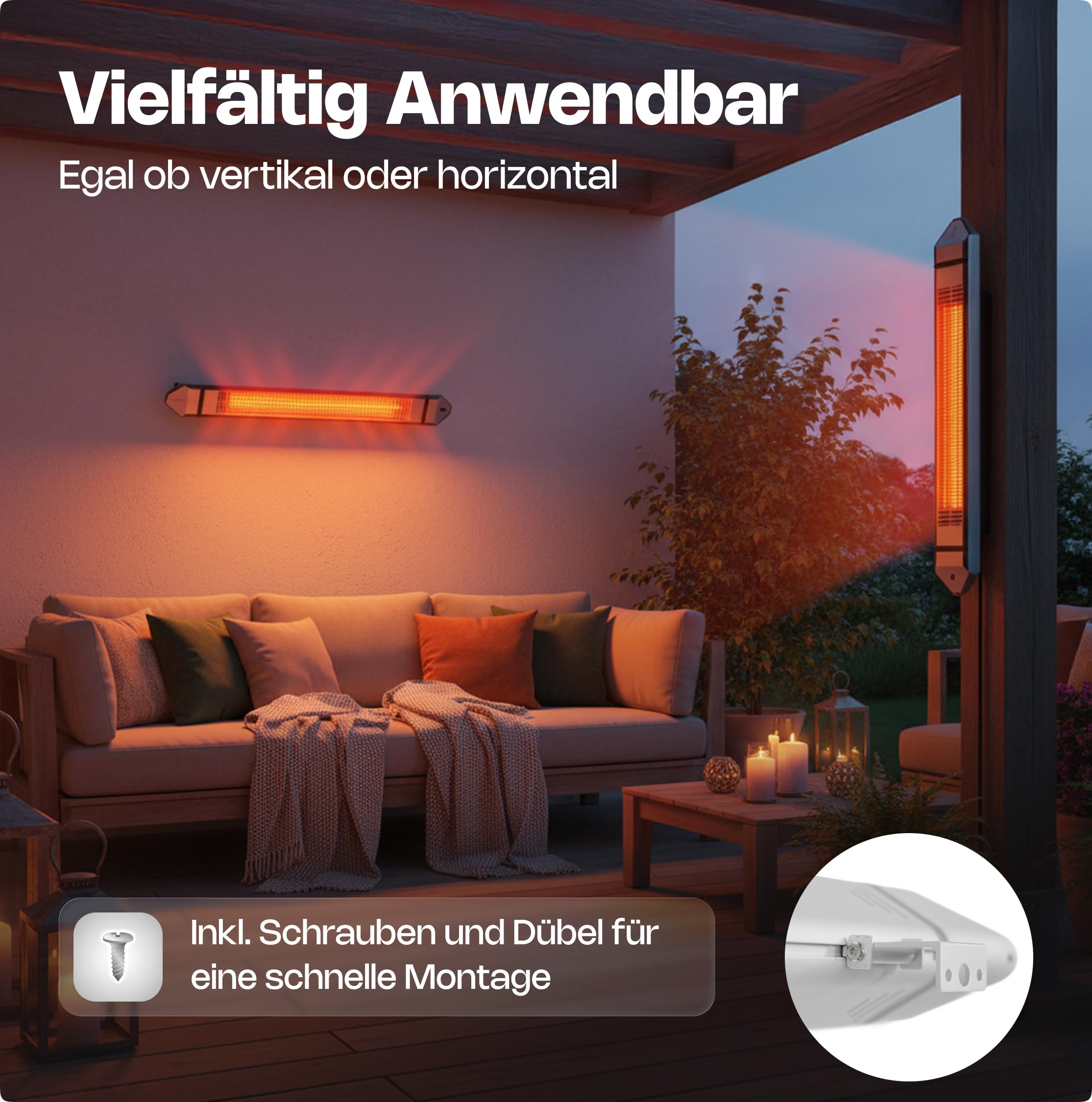 VASNER Teras 25 Infrarot Heizstrahler Terrasse - Terrassenstrahler 2500 W elektrisch - 4 Heizstufen Terassenheizer - Infrarotstrahler Terassenheizstrahler außen outdoor - Mit Fernbedienung (silber)