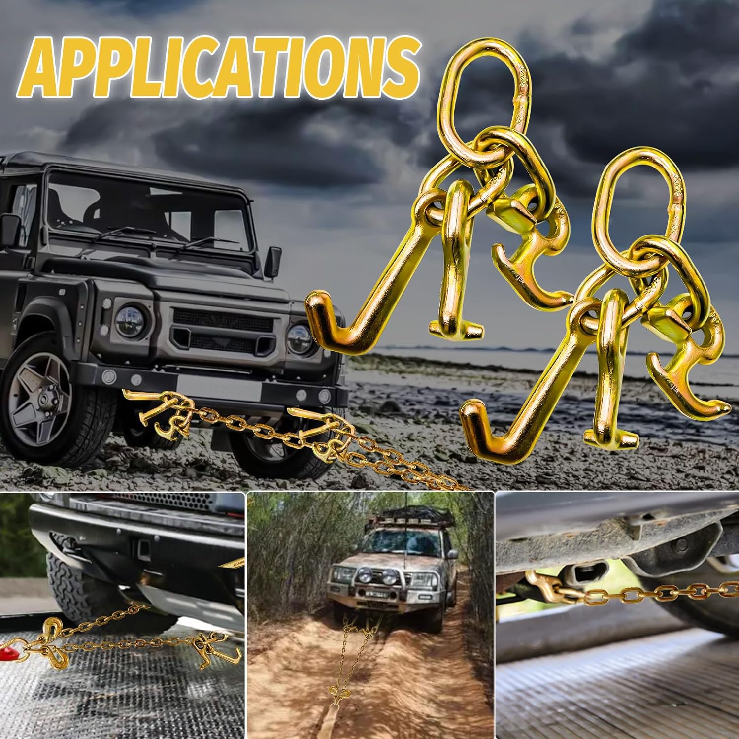 RTJ Cluster Hooks 5400LBS, Towing Tie Down Cluster Hook 5/16", G70 Tow Bridle Hook Truck Accessories Equipment, J Hooks Towing Heavy Duty for Car Trucks Hauler Wrecker
