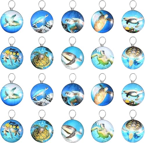 20 piezas mixtas 3D con imagen 3D de tortuga marina, dijes de peces con cuentas de cristal de animales del océano, cuentas de resina transparente,