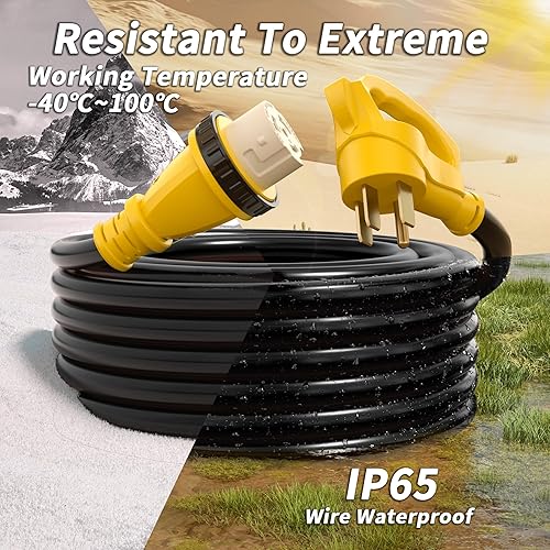 Miniatura 7 de Cable generador de 50 amperios, cable de extensión RV de 25 pies y 50 amperios con bloqueo giratorio, cable generador 50A de 4 clavijas amarillo,