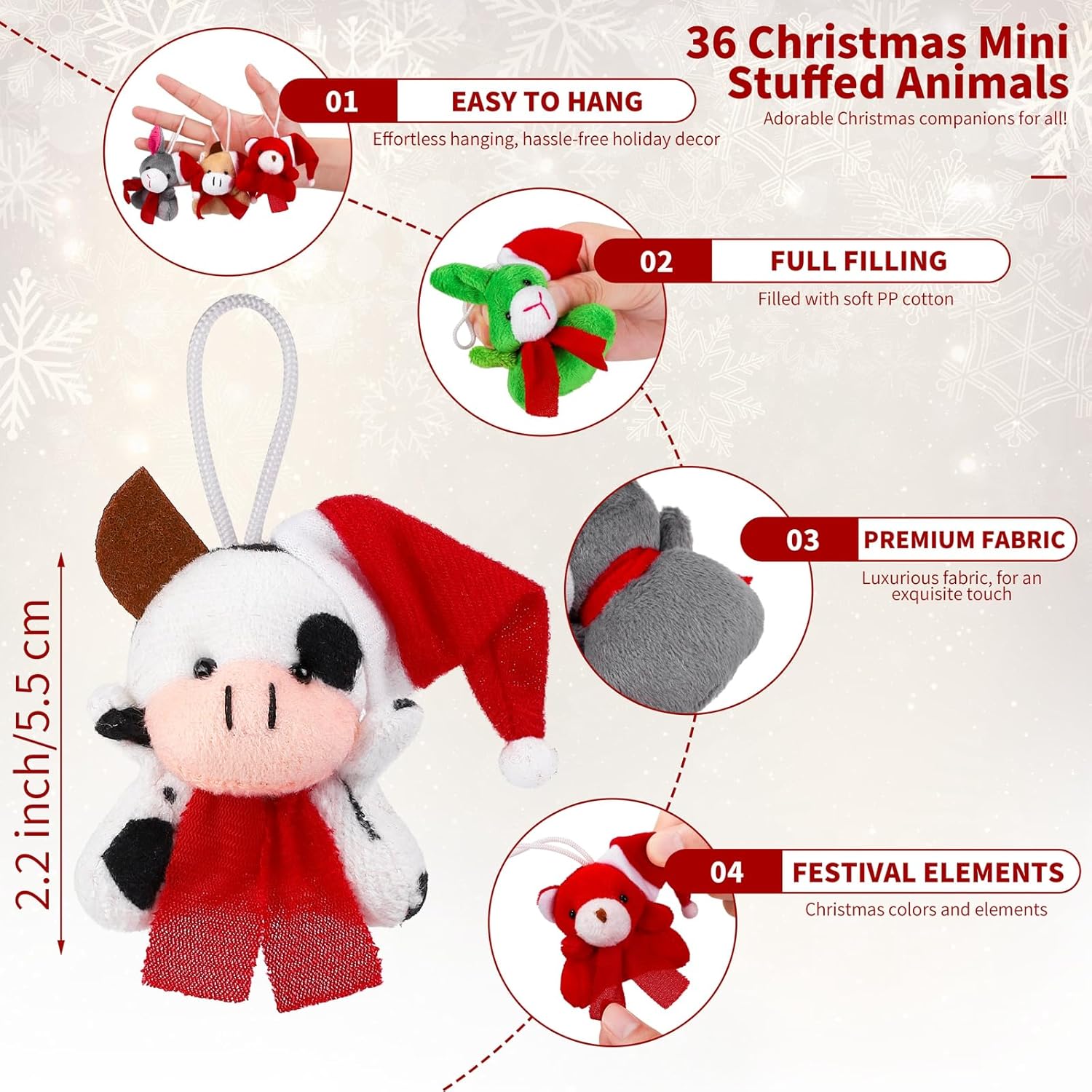 Fovths 36 Set Christmas Mini Stuffed Animals with Xmas Cards and Organza Bags Tiny Holiday Keychain Animal Plush Toys for Christmas Party Favors Gift Stockings Tree Decoration