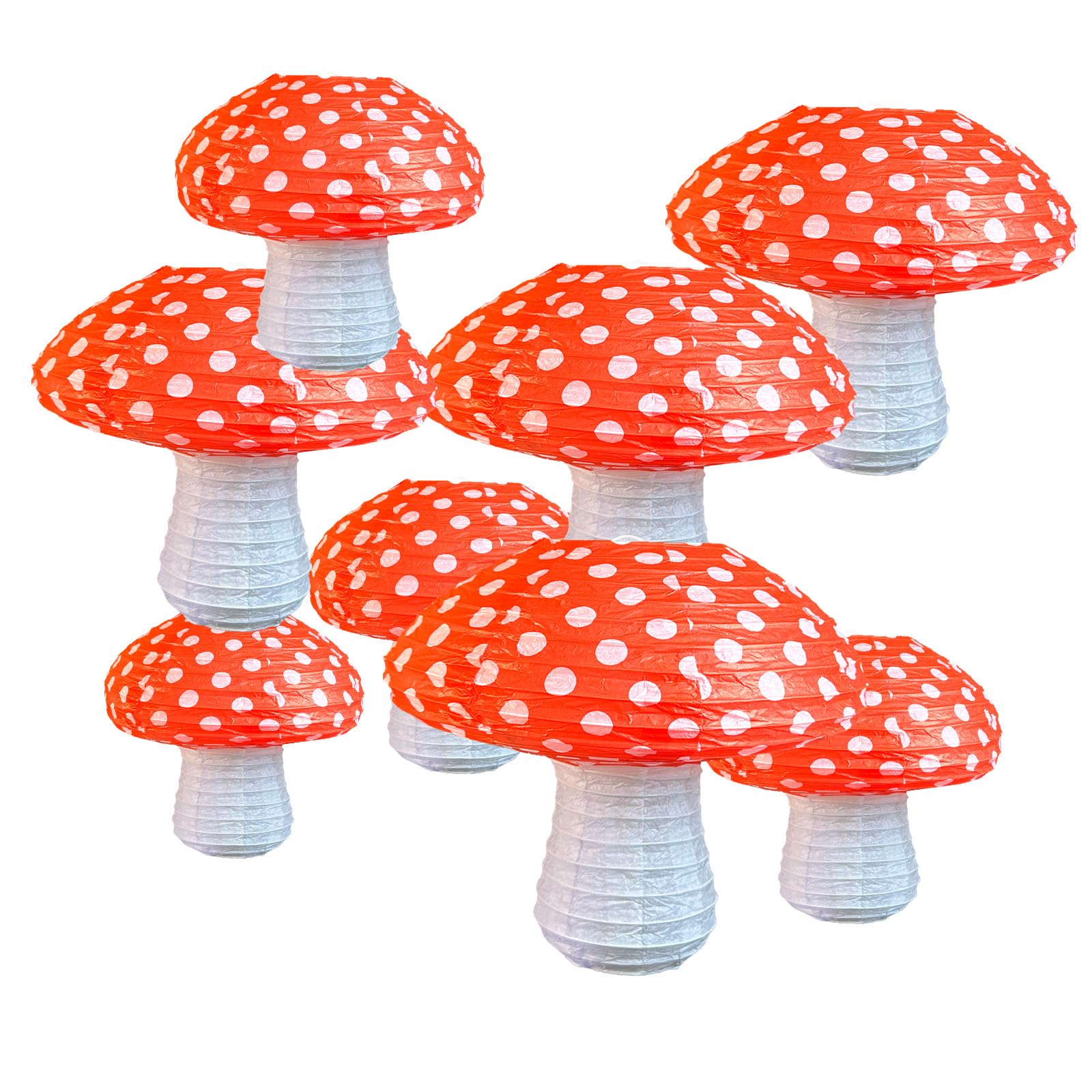 Ayearparty 8 pcs Mushroom Paper Lanterns 3D Red Mushroom Shaped Hanging Ornament for Forest Jungle Wonderland Themed Party Nursery Garden Wedding Decoration 8 inch 12 inch