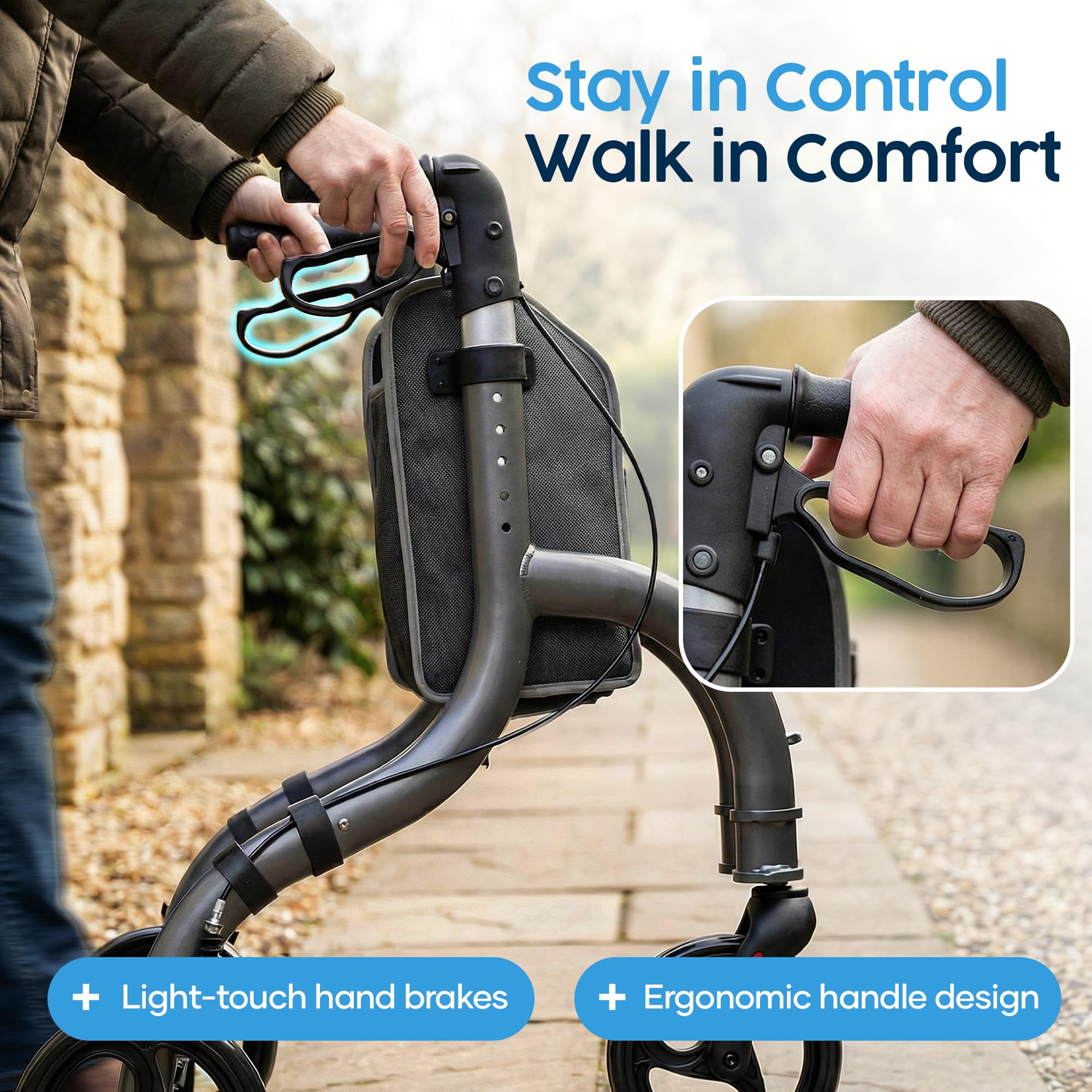Eazy Elite Tri Walker, deambulatore leggero a 3 ruote per anziani, supporto stabile per la mobilità con manici regolabili, telaio compatto per uso interno ed esterno