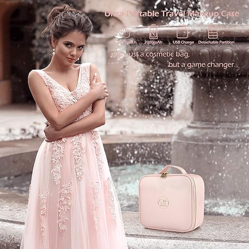 Vista 105 de MOMIRA Estuche de maquillaje con luz y espejo, organizador de cosméticos grande con divisores ajustables para cosméticos, espejo de maquillaje