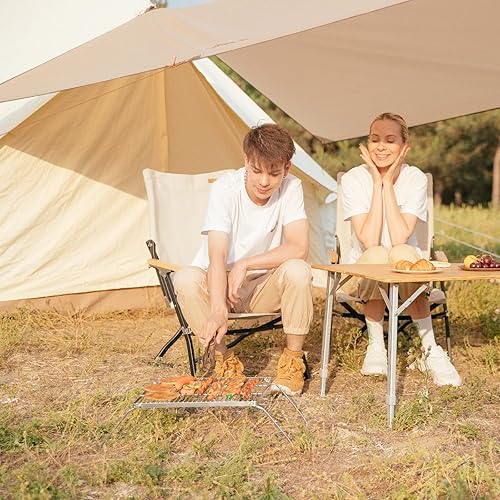 Miniatura 8 de YETO Parrilla de camping de dos alturas con patas de acero inoxidable 304 plegable para fogata sobre fuego portátil y bolsa de transporte para