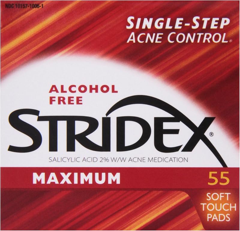 Stridex Lenços Faciais com Ácido Salicílico, Sem Álcool, 55 Unidades