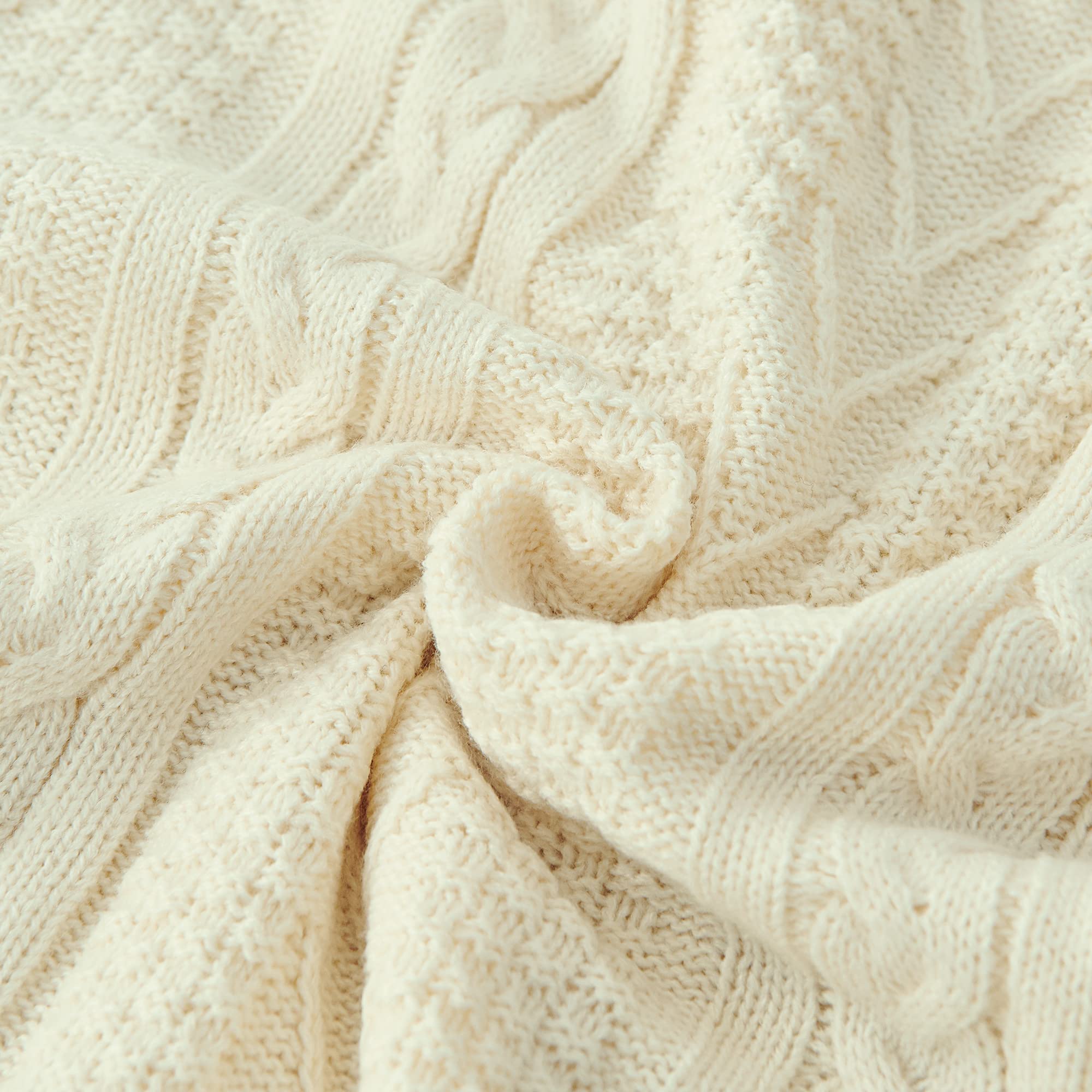 Longhui bedding Manta Sherpa de Punto Trenzado acrílico de 50 x 63 Pulgadas, Gruesa, Suave, Grande, acogedora Manta de Forro Polar Beige para sofá, Cama, Colcha Grande para Todas Las Estaciones