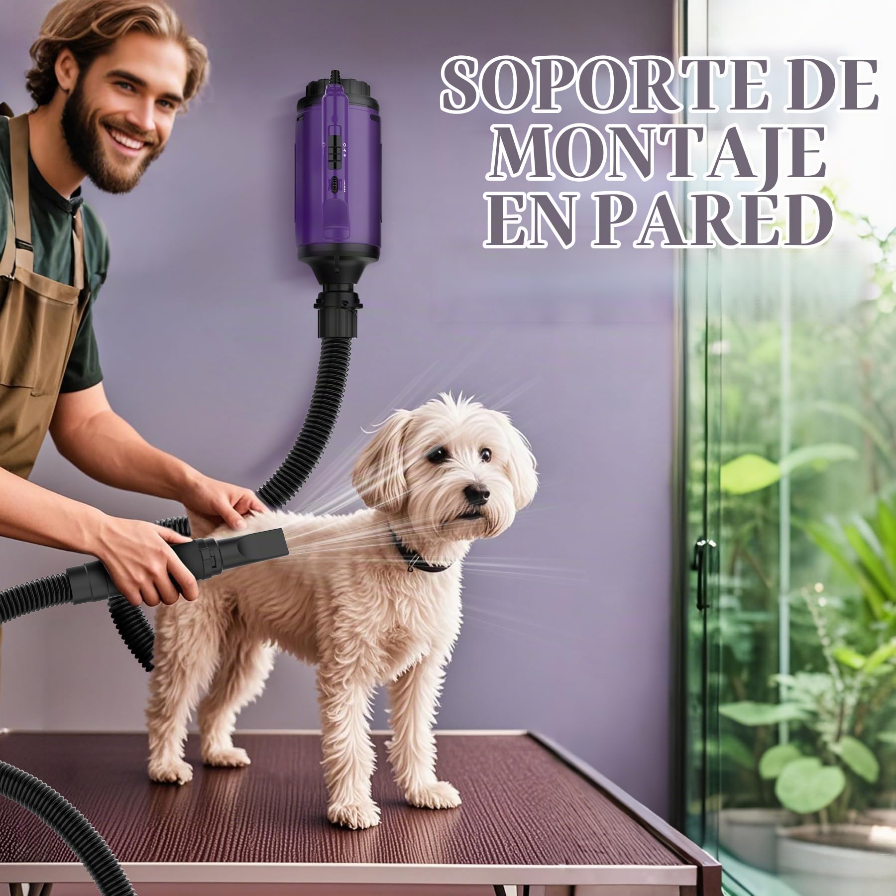 Secador de Pelo para Perros 3.8 HP Alta Velocidad Profesional Violeta | Motor 3.8 HP, Con calentador, Velocidad continua, Uso profesional perros/mascotas SMD-06P