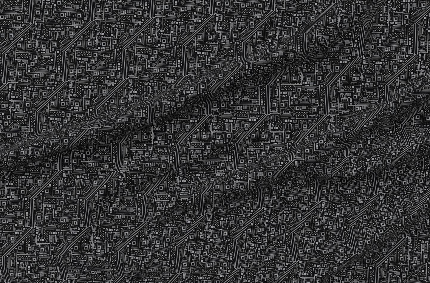 Spoonflower Fabric - Evil Robot Circuit Board Black Gray Nerd Geek Computer Electric Tech Printed on Petal Signature Cotton Fabric by The Yard - Sewing Quilting Apparel Crafts Decor