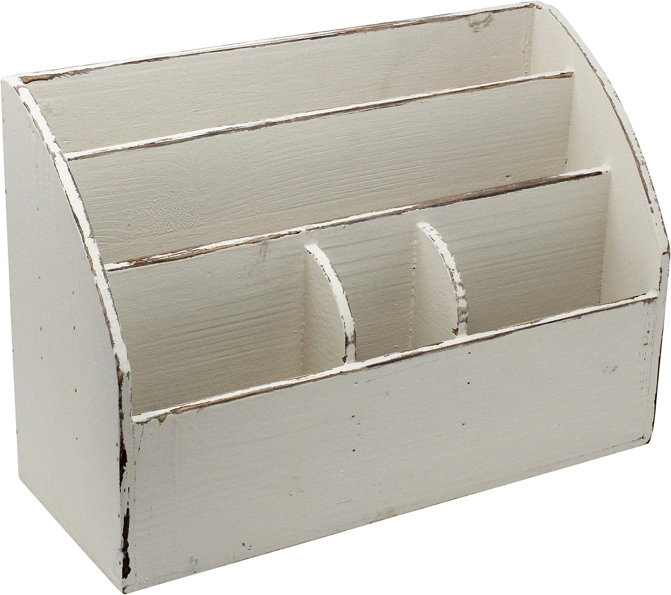Executive Office Solutions Vintage Rustic Wooden Office Desk Organizer & Mail Rack for Desktop, Tabletop, or Counter - Distressed Torched Wood – for Supplies, Desk Accessories, Mail White (WO3A)
