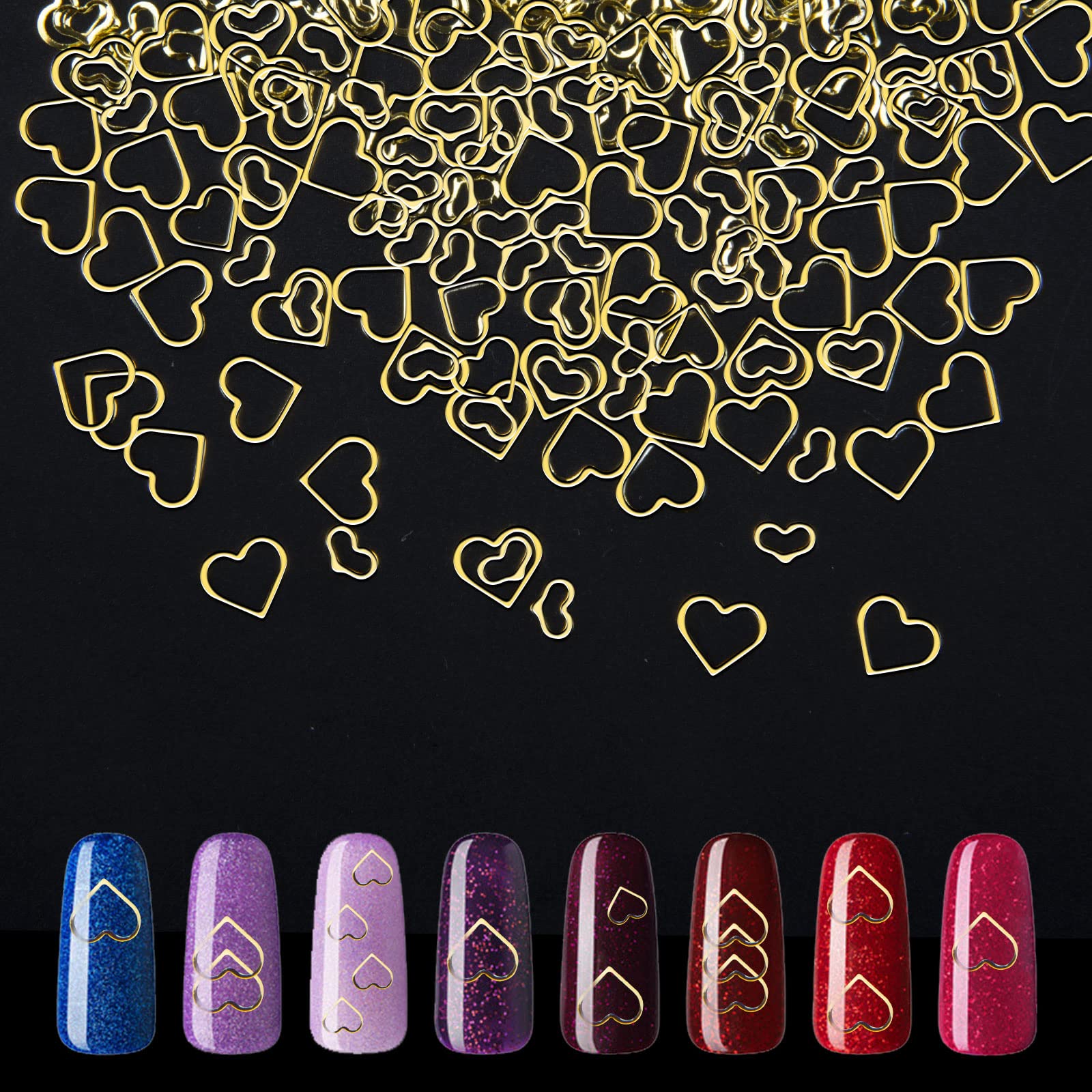 Gold Nail Art Studs Charms -1000 PCs Heart Metal Sequins - 3mm & 5mm All-Match Nail Charms for Women Girls DIY Nail Art Decorations - Christmas Gift for Your Lover (1000 PCs, Heart)