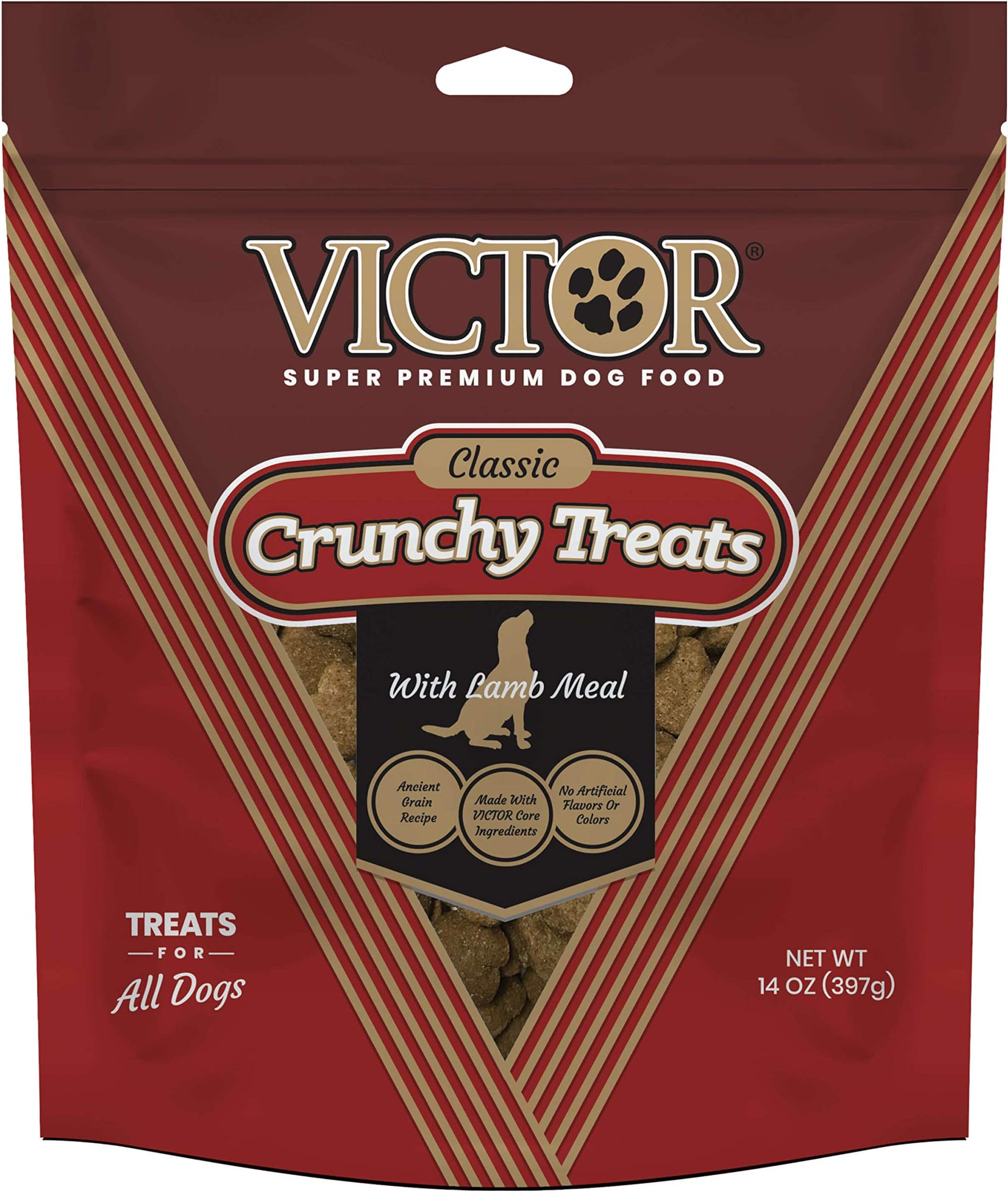 VictorSuper Premium Dog Food โ Classic Crunchy Dog Treats with Lamb Meal โ Gluten-Free Treats for Small, Medium and Large Breed Dogs, 14oz