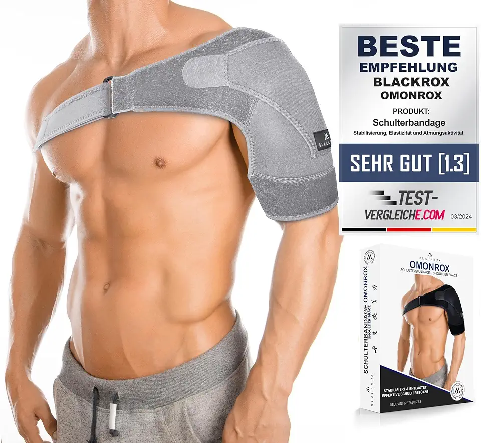 BLACKROX SCHULTERBANDAGE OMONROX – Schulter Bandage für Damen & Herren – Verstellbare Schulterstütze für Sport, Fitness & Alltag – ONE SIZE/Grau