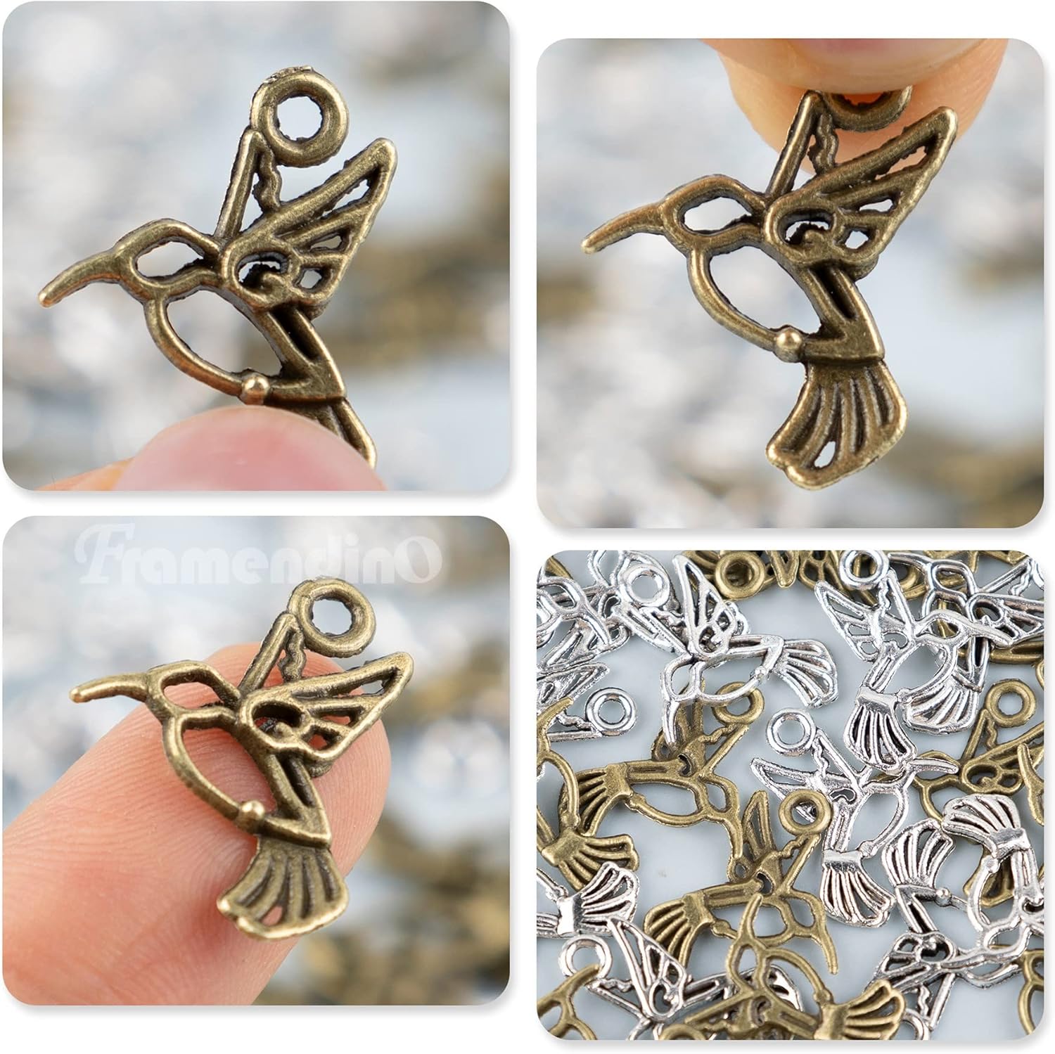 Framendino, Mini Hummingbird Charms Bird Pendant Beads for DIY Jewelry Making - Image 7