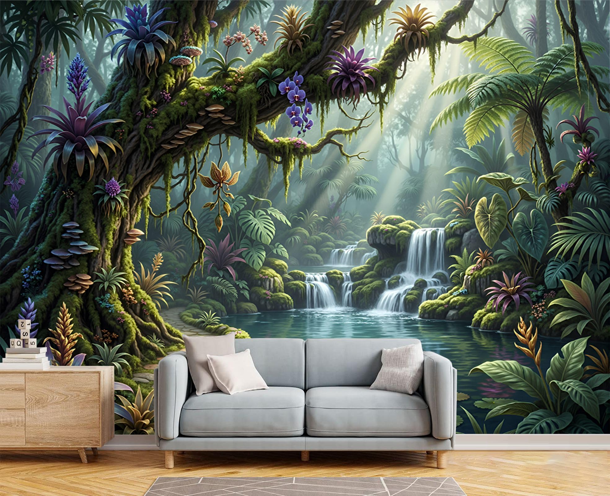 Papier peint de soie fleurs tropicales violettes pour illuminer le salon