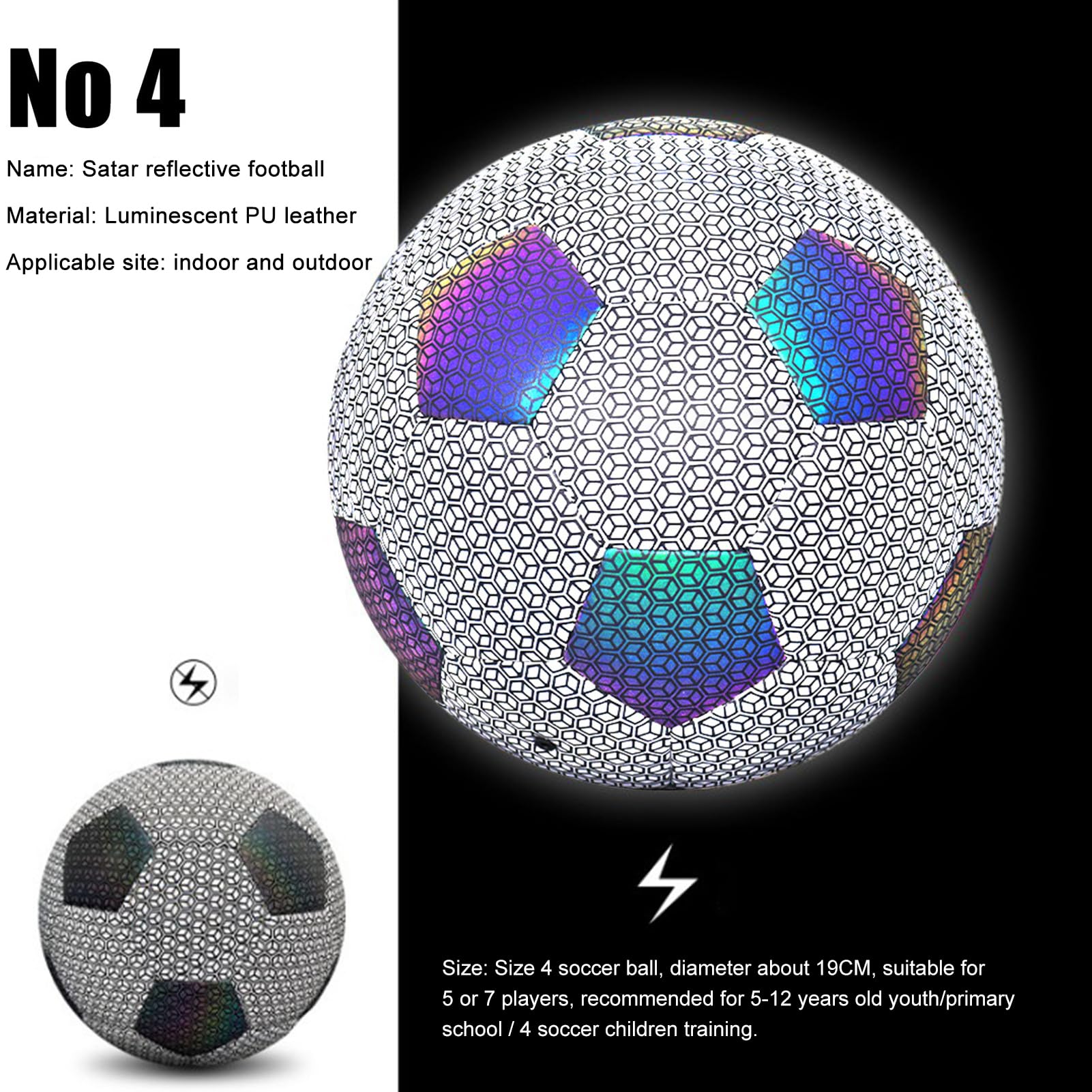 Fútbol Que - Balón de fútbol Luminoso tamaño 4/5 con Bolsa y Bomba