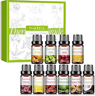 PHATOIL 10x10ML Fruity Essential Oils Set with Nice Box, Premium Quality Scented Oil Fragrance Oil for Diffuser DIY Soap Candle Making