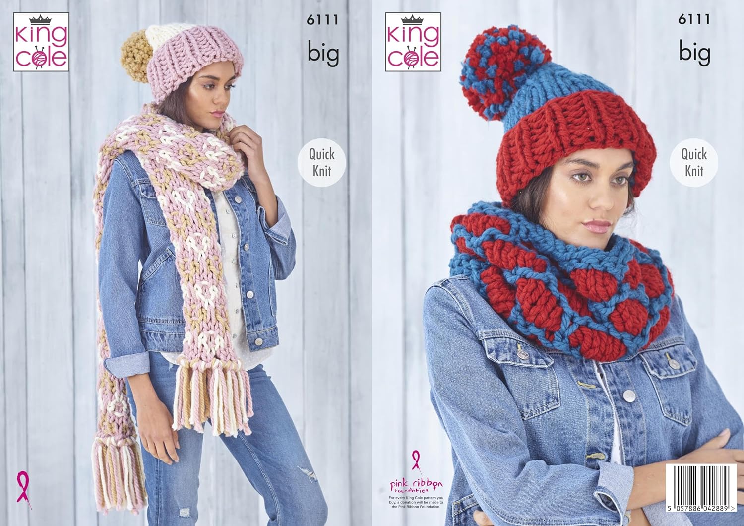 King Cole Ladies Big Knitting Pattern with Two Hat Designs,Snood & Scarf (6111)