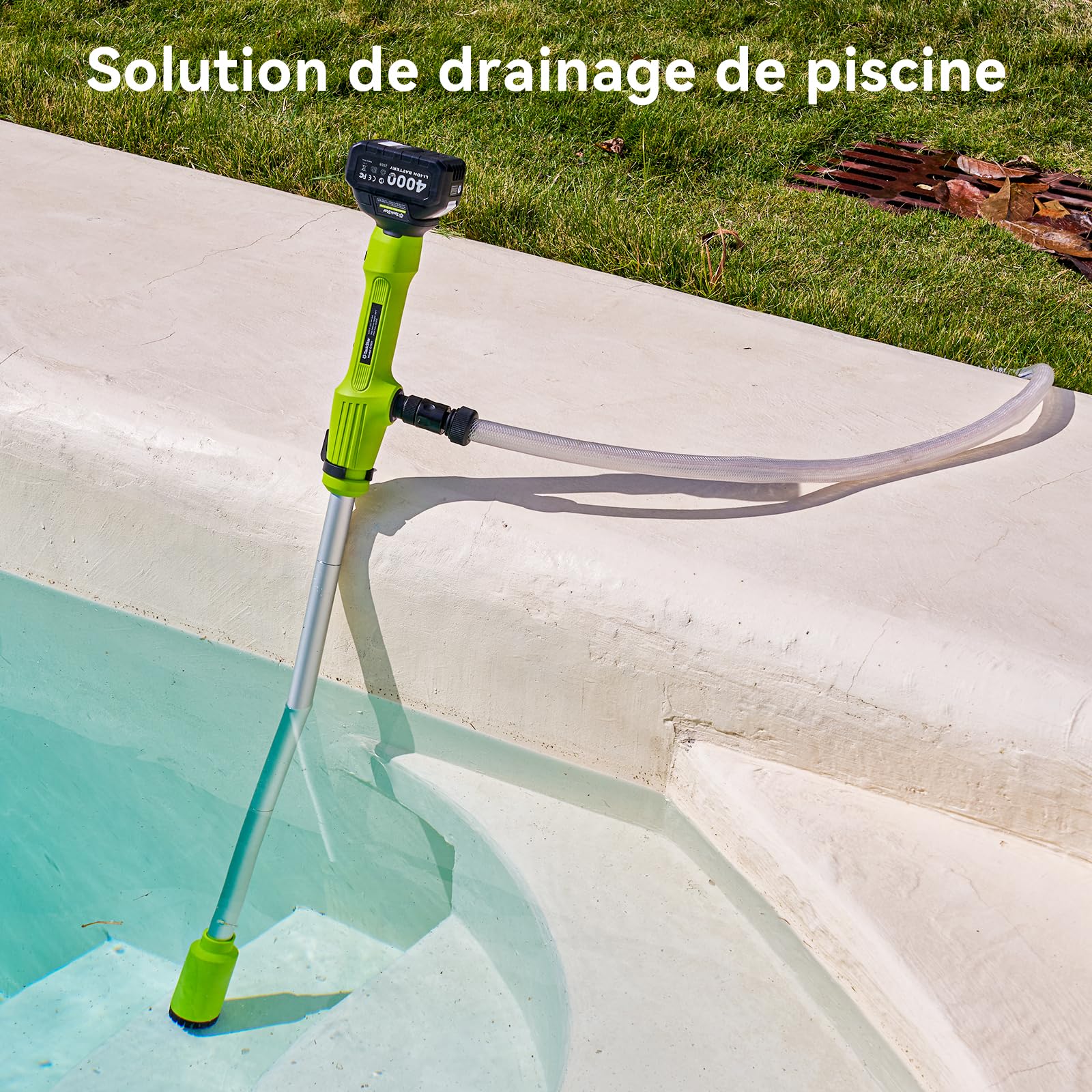 Taskstar Pompe de transfert sans fil pour eau/diesel, filtre Ø5,6 cm, 2725 l/h vidange, autonomie 60 min, hauteur 5 m pour sous‑sol, piscine, étang, fûts pluie, bateau, aquarium, camping‑car